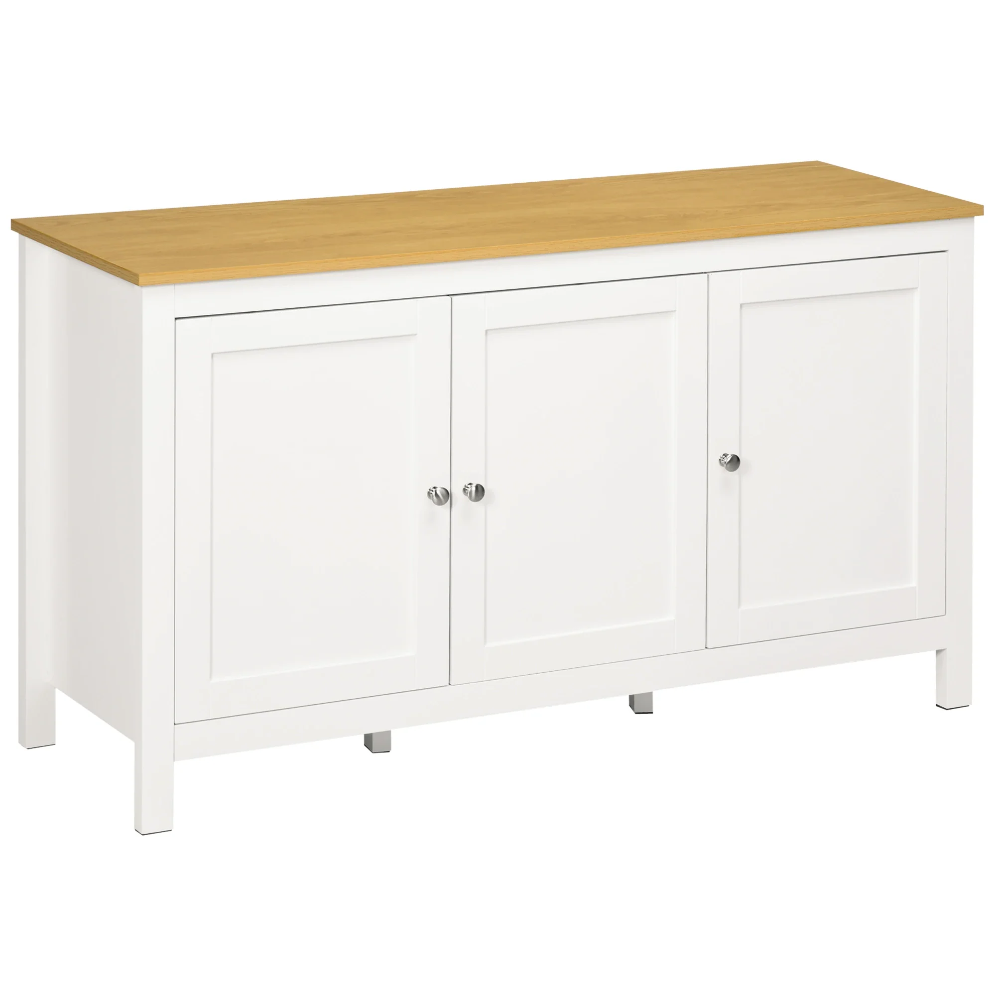 Sideboard, Buffet Cabinet with Doors, Adjustable Shelves, Natural, White