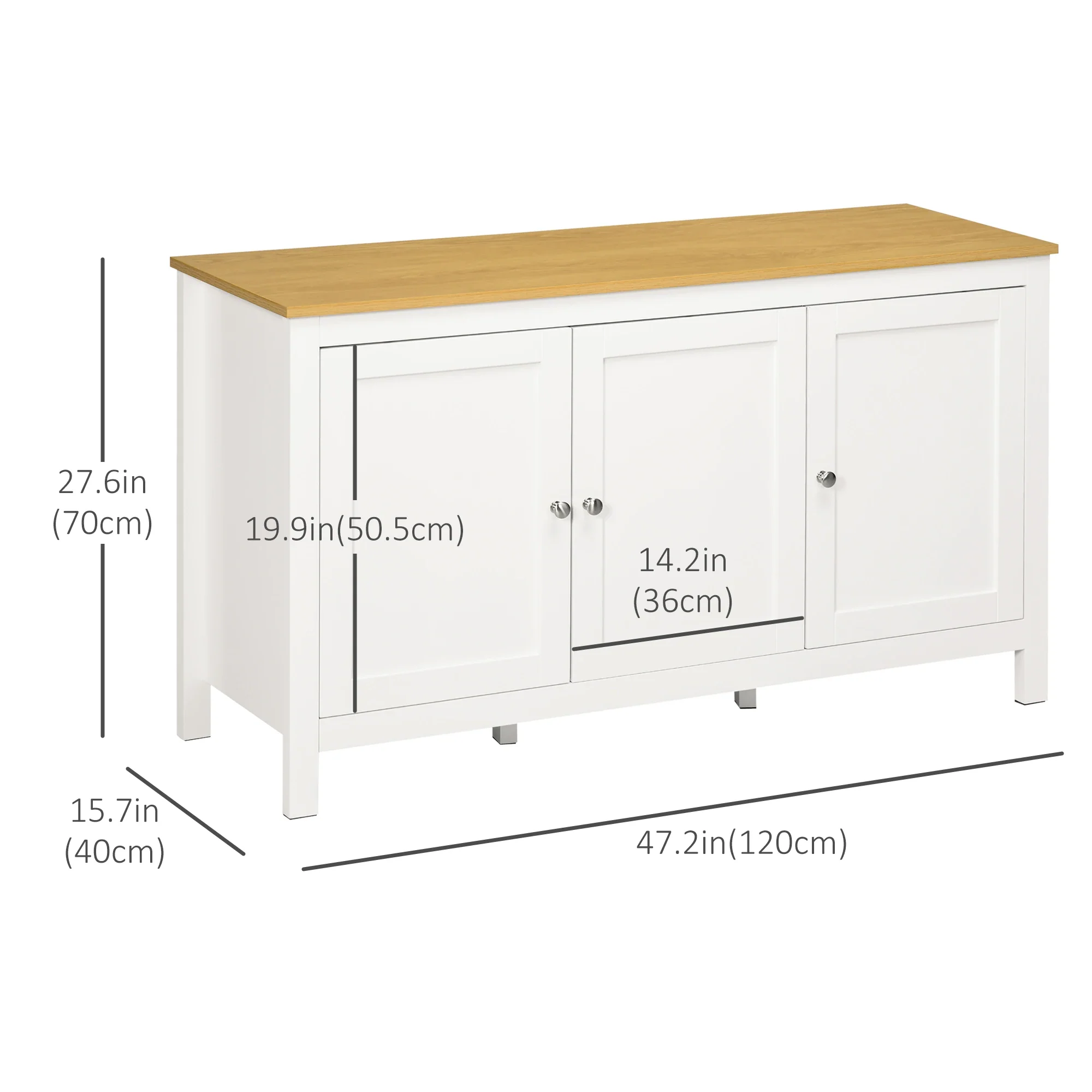 Sideboard, Buffet Cabinet with Doors, Adjustable Shelves, Natural, White - Image 3