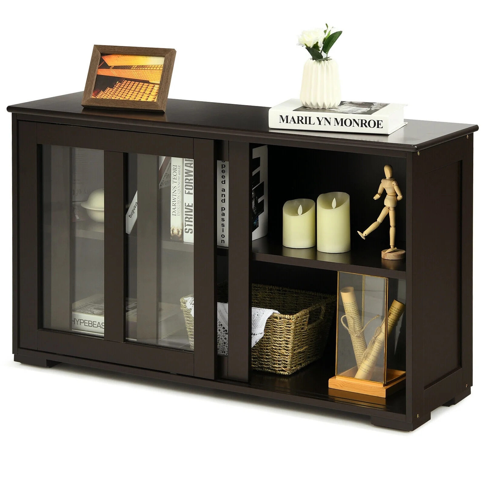 Sideboard Buffet Cupboard, Storage Cabinet With Sliding Door, Brown - Image 10