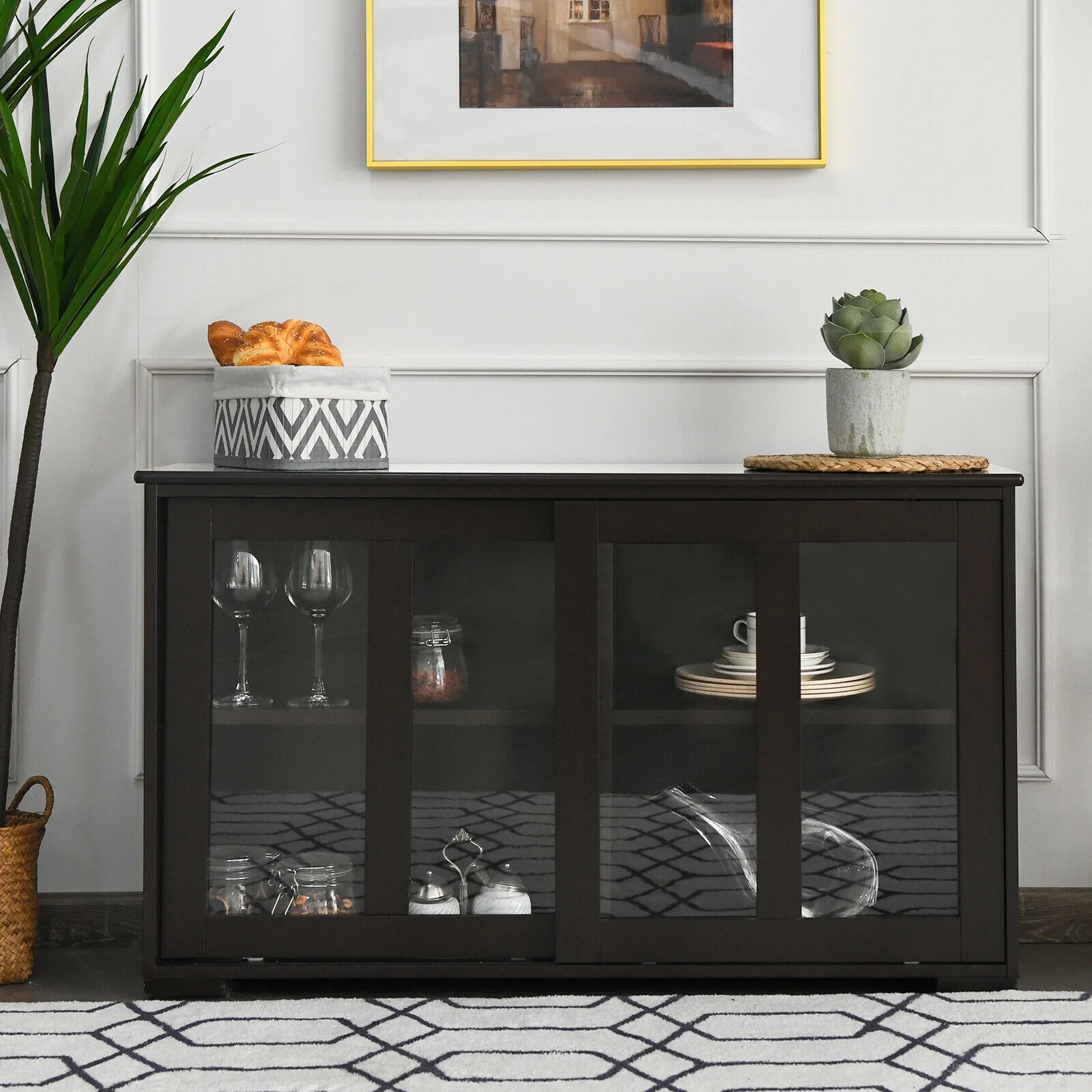 Sideboard Buffet Cupboard, Storage Cabinet With Sliding Door, Brown - Image 2