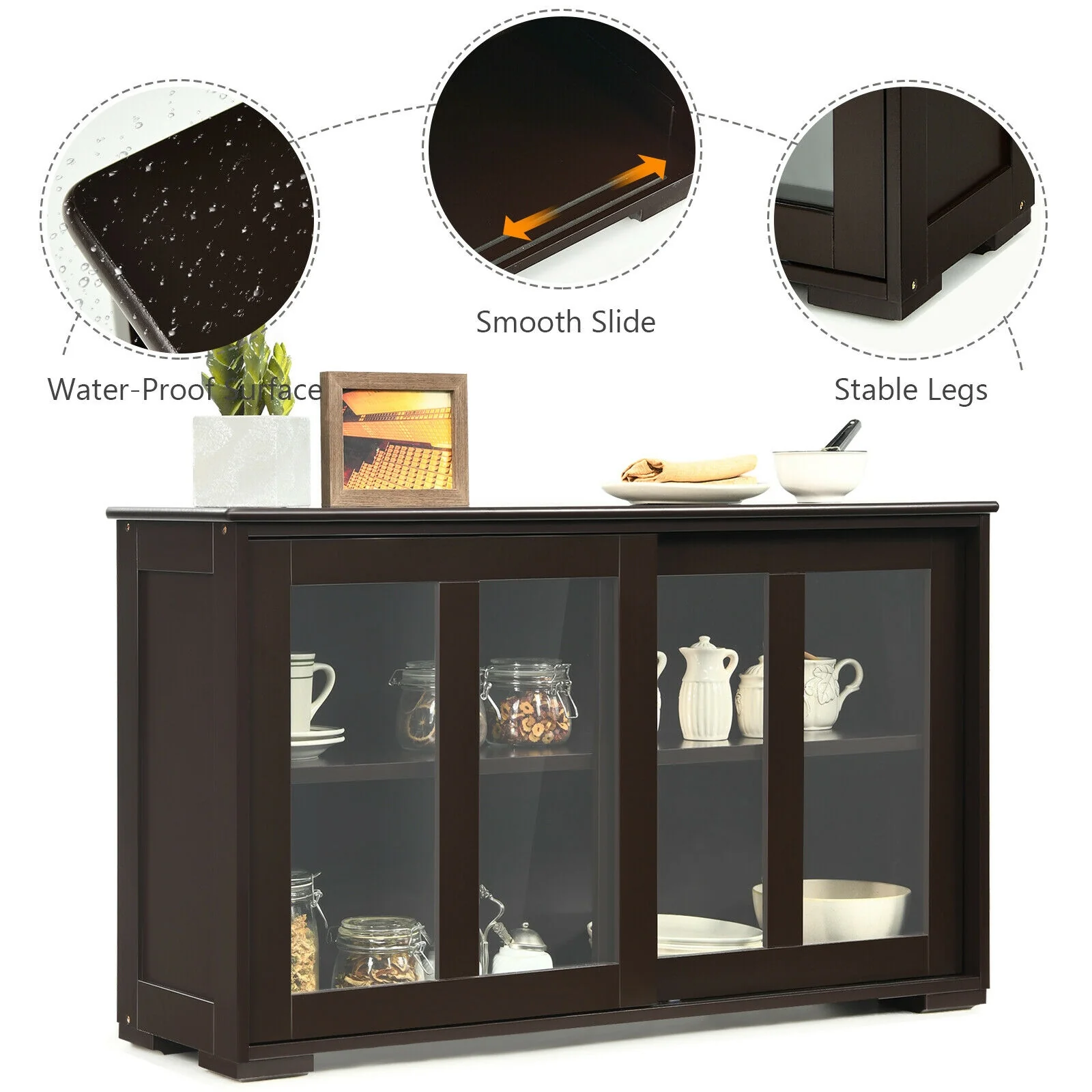 Sideboard Buffet Cupboard, Storage Cabinet With Sliding Door, Brown - Image 6