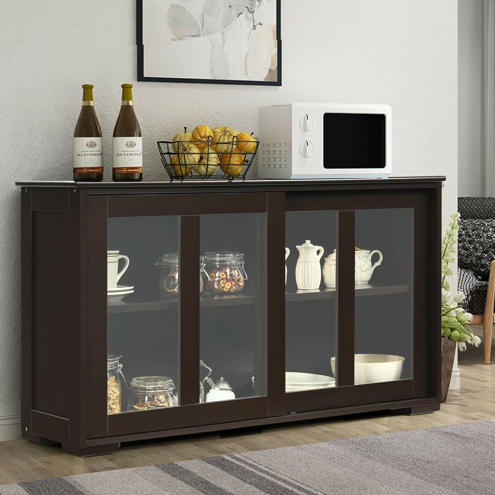 Sideboard Buffet Cupboard, Storage Cabinet With Sliding Door, Brown - Image 7