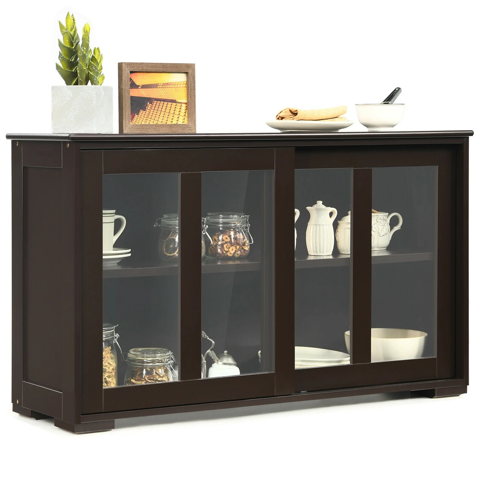 Sideboard Buffet Cupboard, Storage Cabinet With Sliding Door, Brown - Image 9