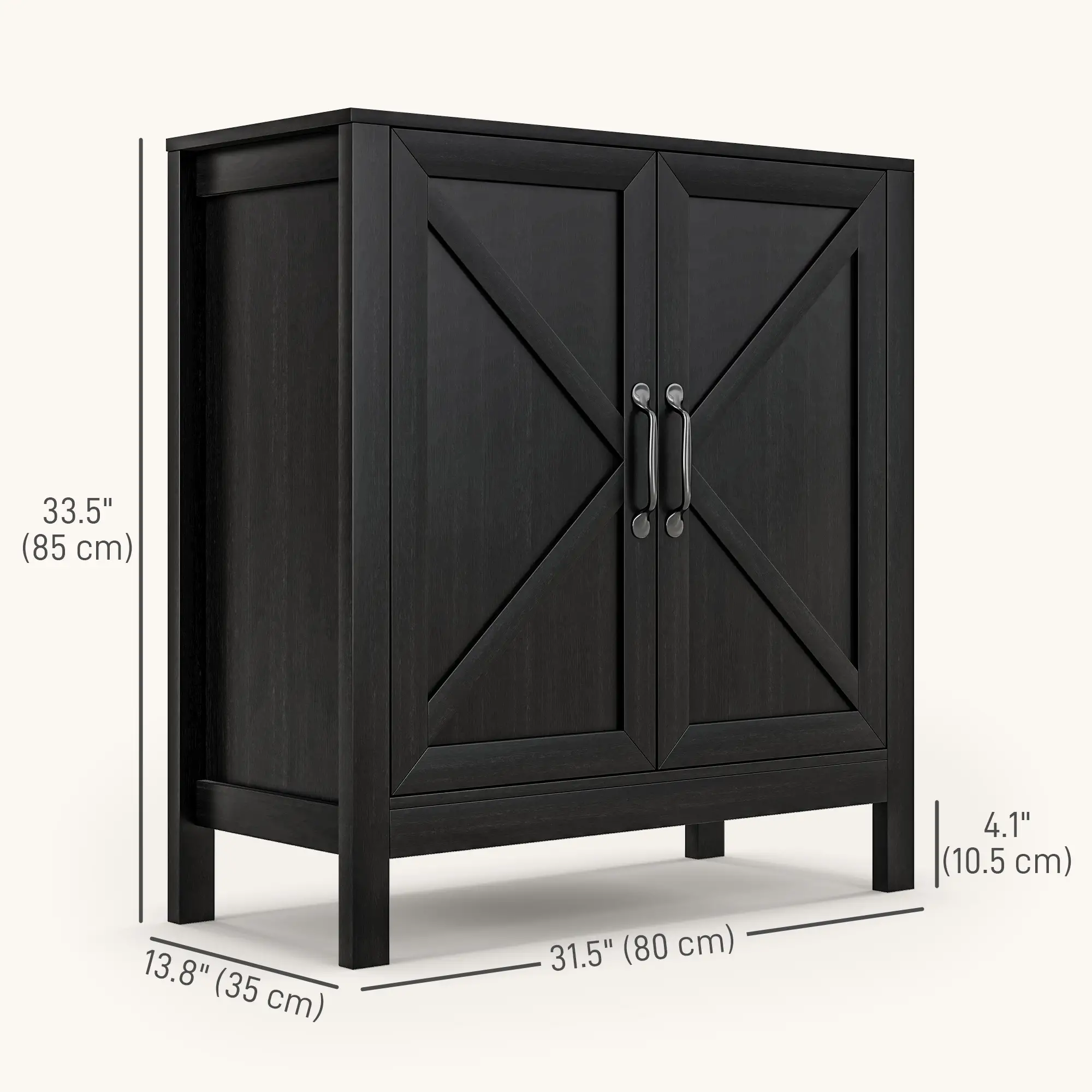 Sideboard Buffet, Kitchen Cabinet with Barn Door, Adjustable Shelves, Black Oak, Black - Image 3