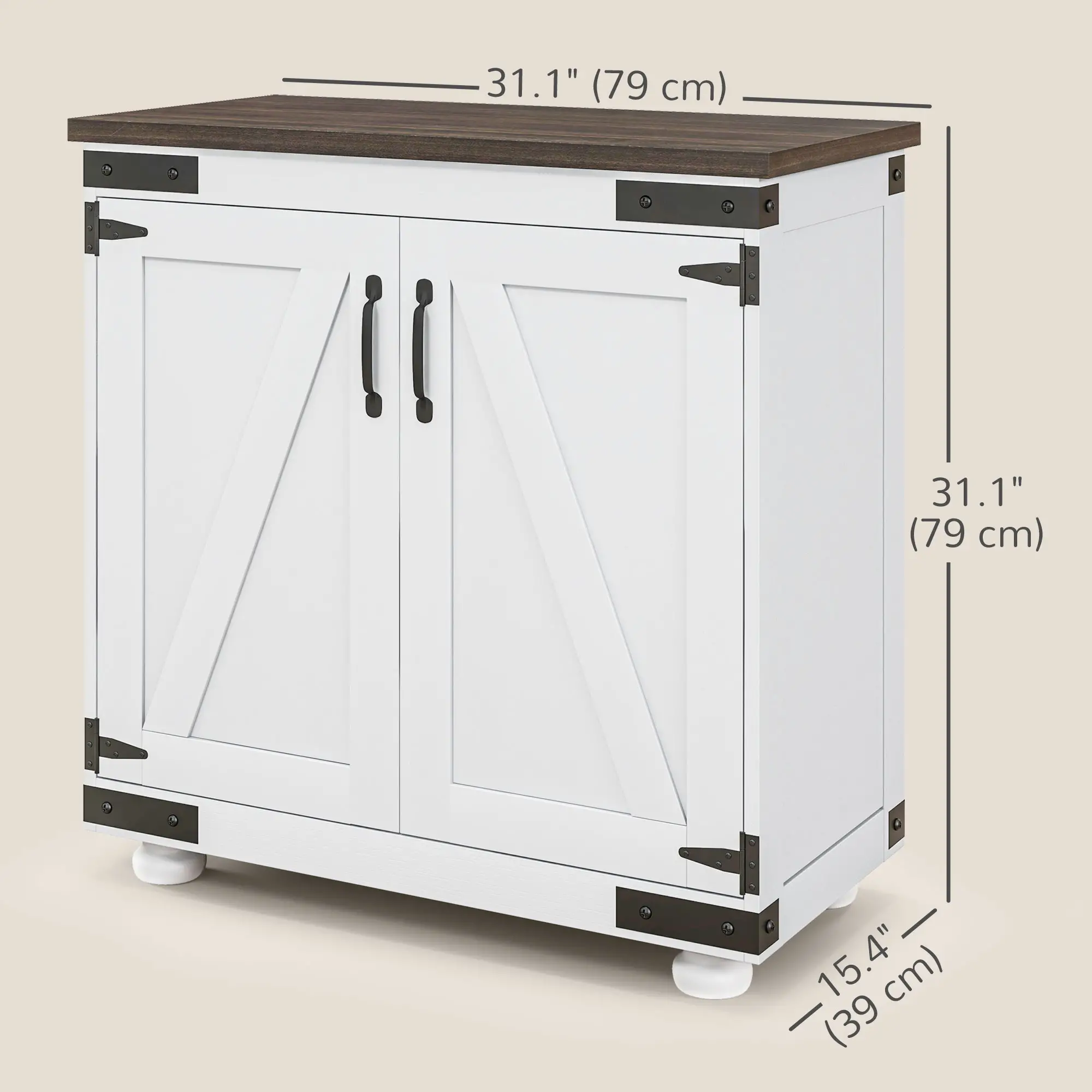 Sideboard Buffet, Kitchen Cabinet with Barn Door, Adjustable Shelves, White, Brown - Image 3