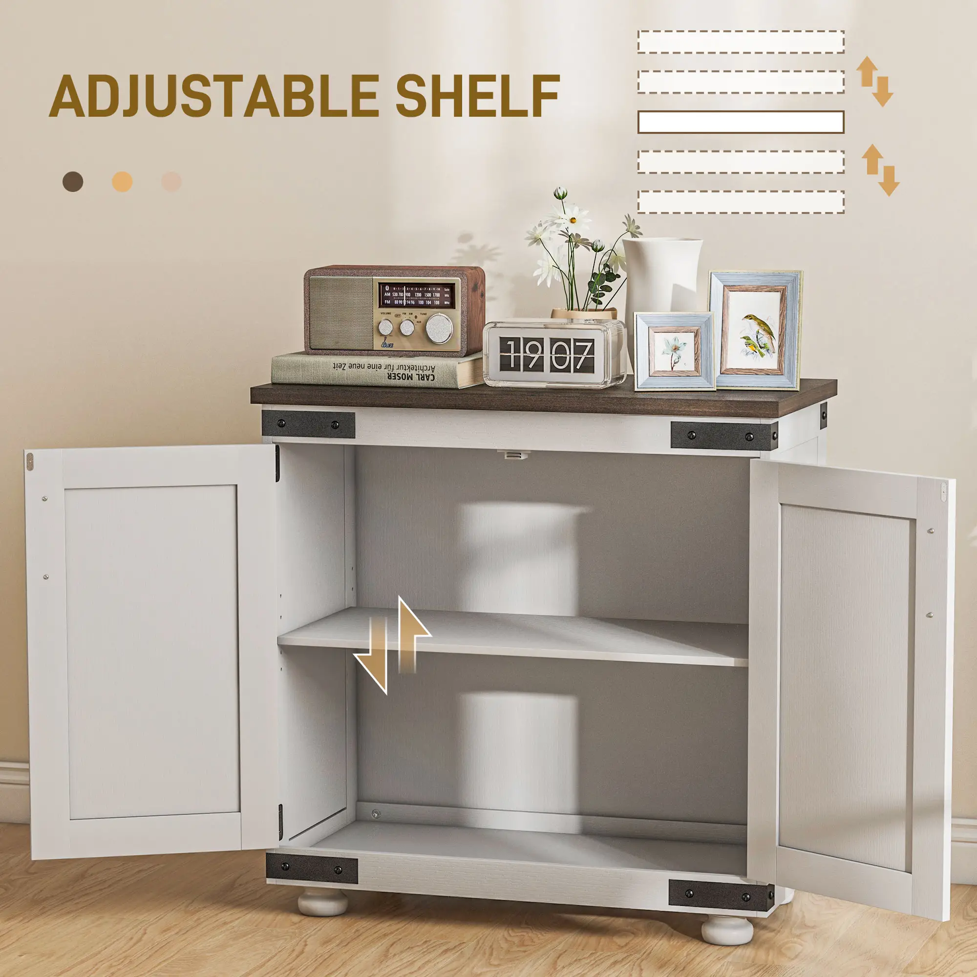 Sideboard Buffet, Kitchen Cabinet with Barn Door, Adjustable Shelves, White, Brown - Image 5