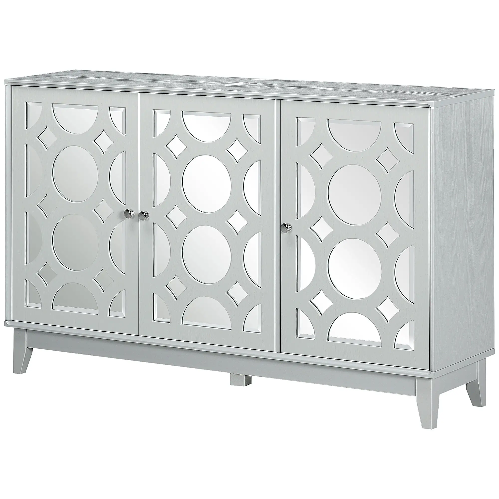 Sideboard Kitchen Buffet, 3 Mirrored Doors, 2 Cabinets, Adjustable Shelf, Gray - Image 11
