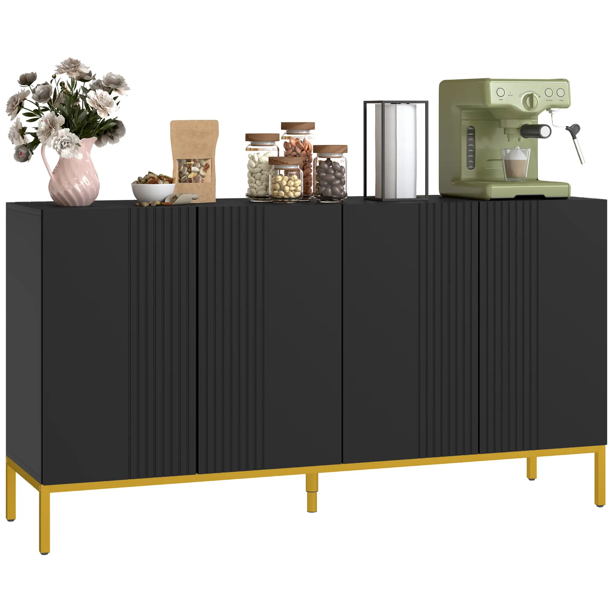 Sideboard Storage Cabinet, Adjustable Shelves, Soft Close Doors, Black - Image 11