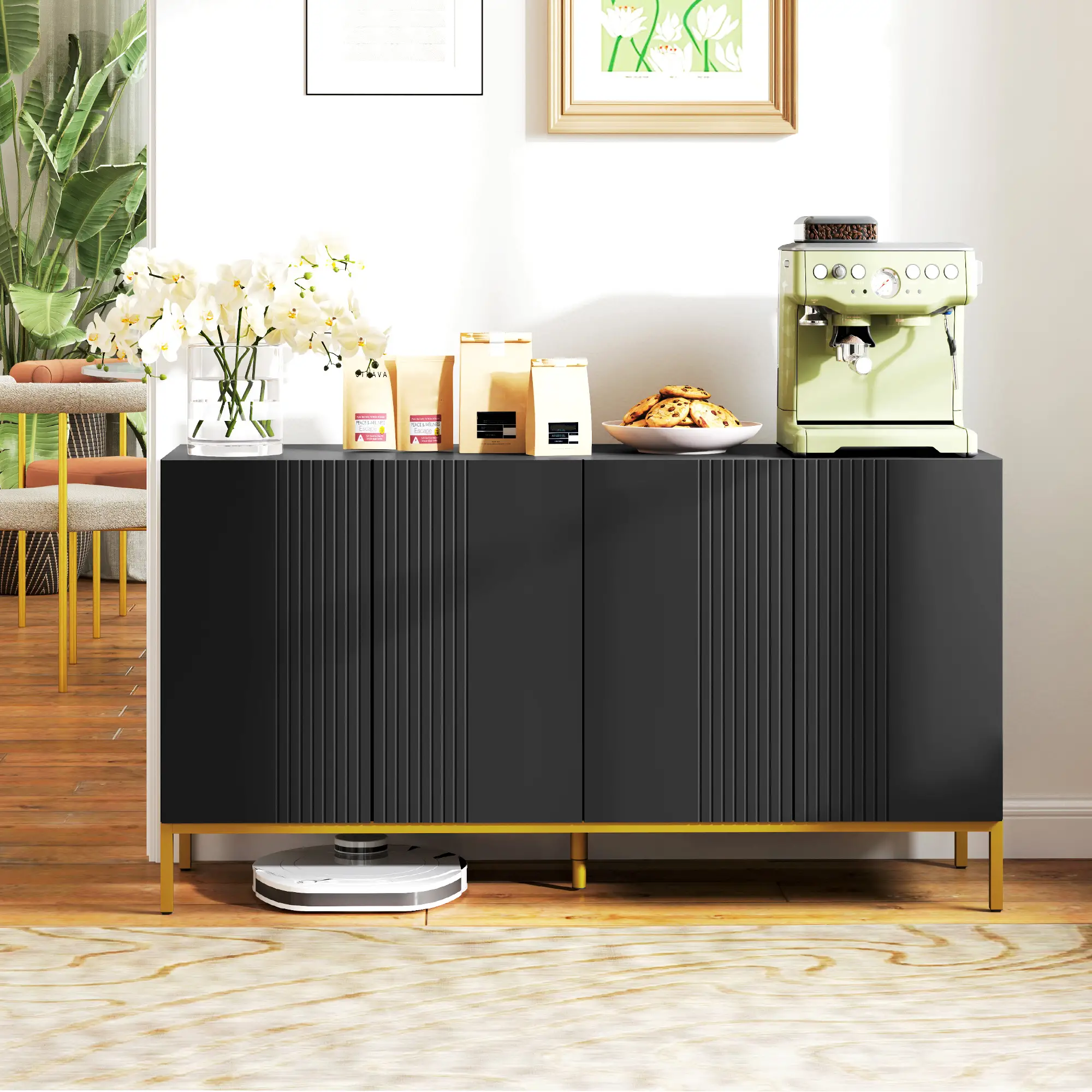 Sideboard Storage Cabinet, Adjustable Shelves, Soft Close Doors, Black - Image 2