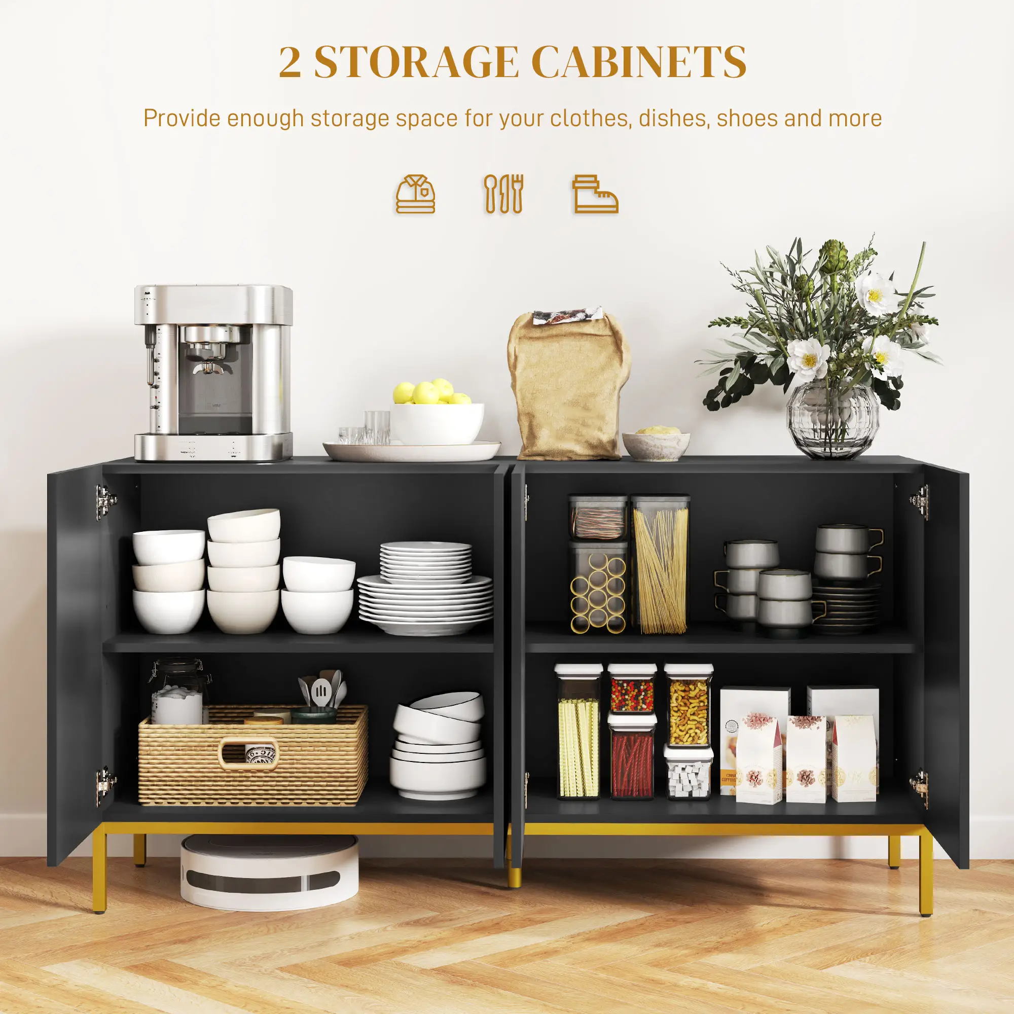 Sideboard Storage Cabinet, Adjustable Shelves, Soft Close Doors, Black - Image 5