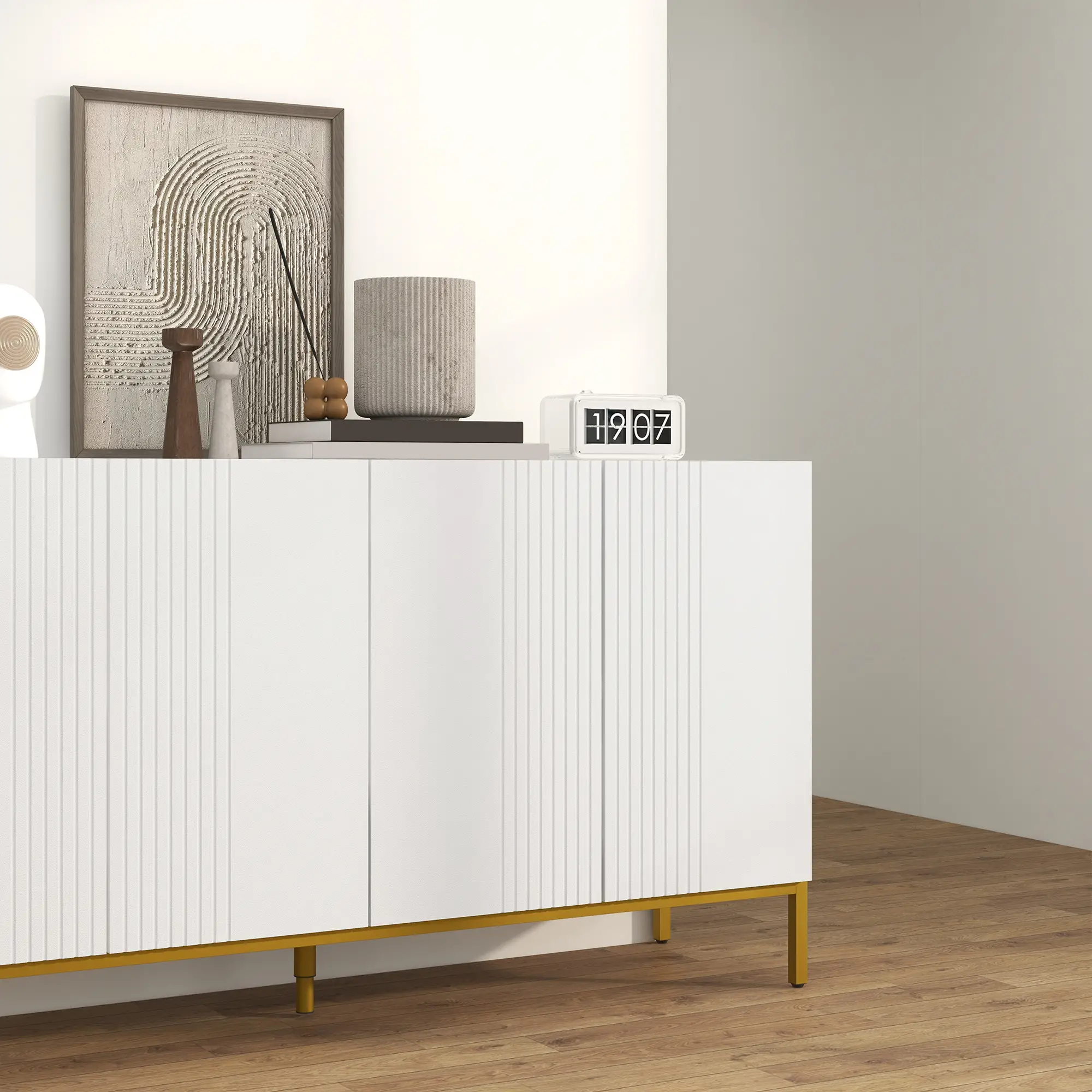 Sideboard Storage Cabinet, Adjustable Shelves, Soft-Close Doors, White - Image 10