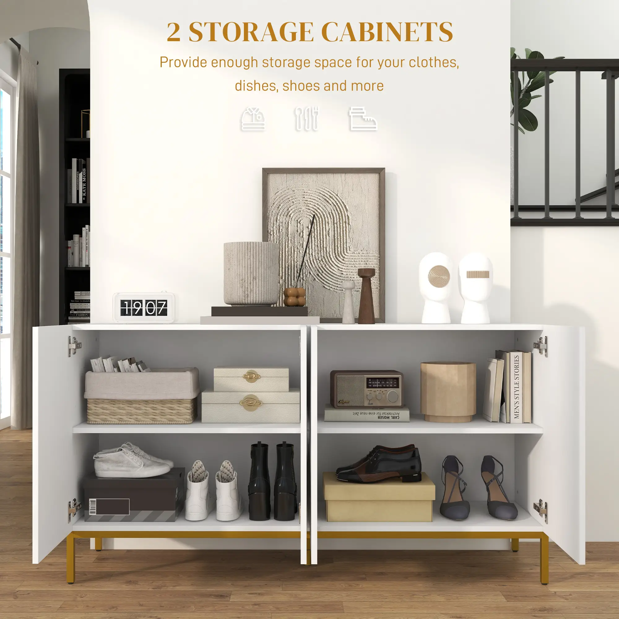 Sideboard Storage Cabinet, Adjustable Shelves, Soft-Close Doors, White - Image 5