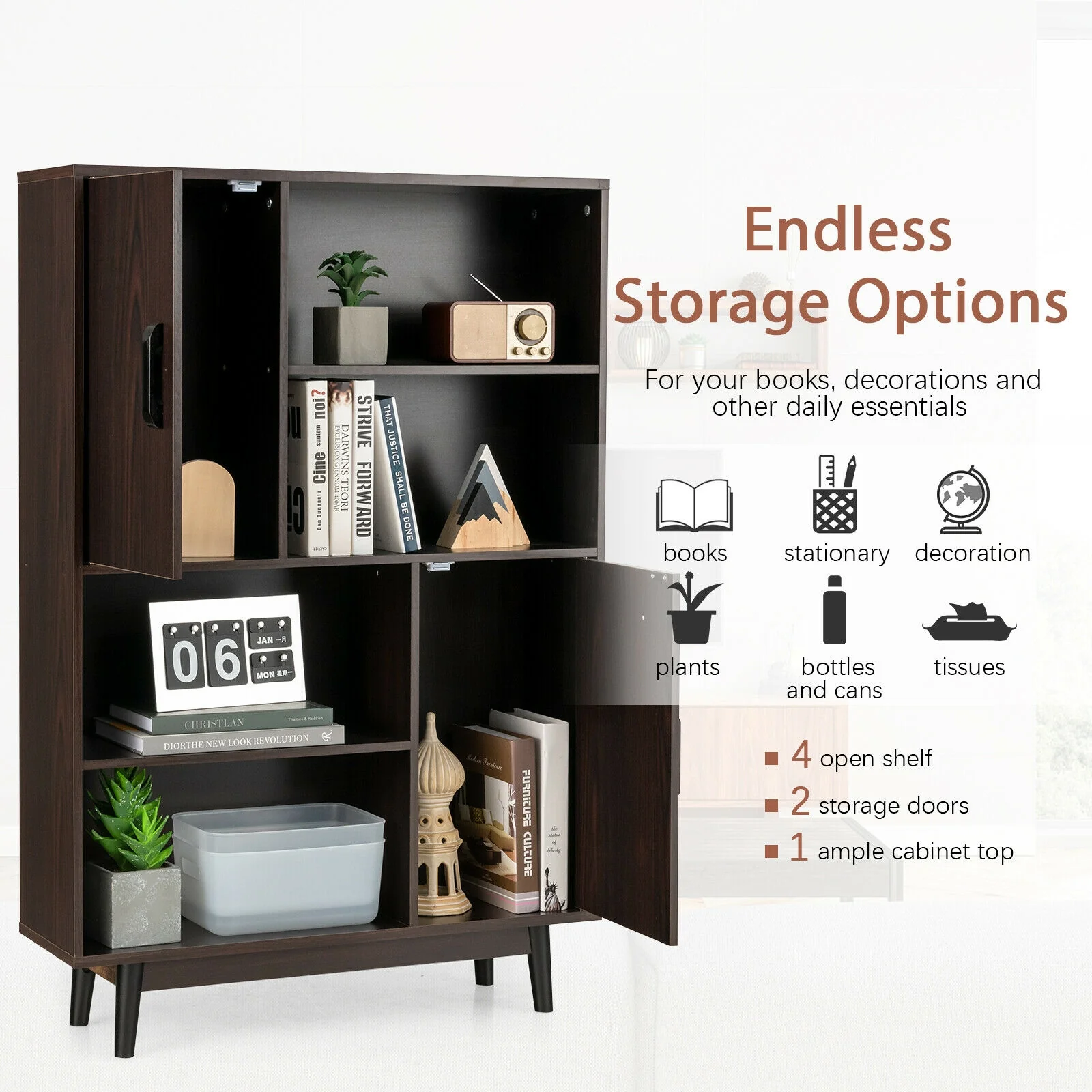 Sideboard Storage Cabinet, Dark Brown - Image 8