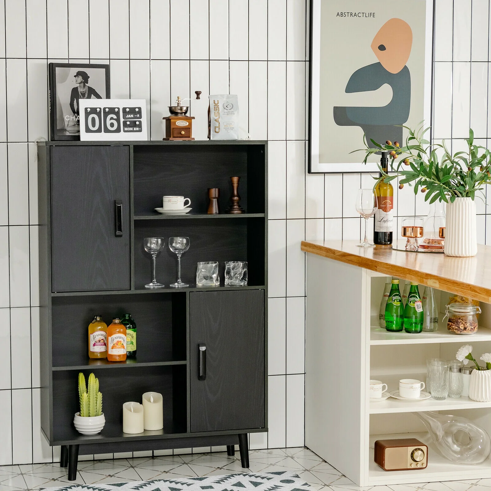 Sideboard Storage Cabinet With Door Shelf, Black - Image 2