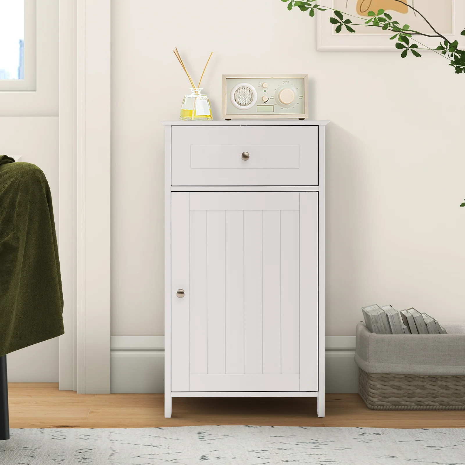 Single Door Bathroom Cabinet with Adjustable Shelf and Drawer, White - Image 3