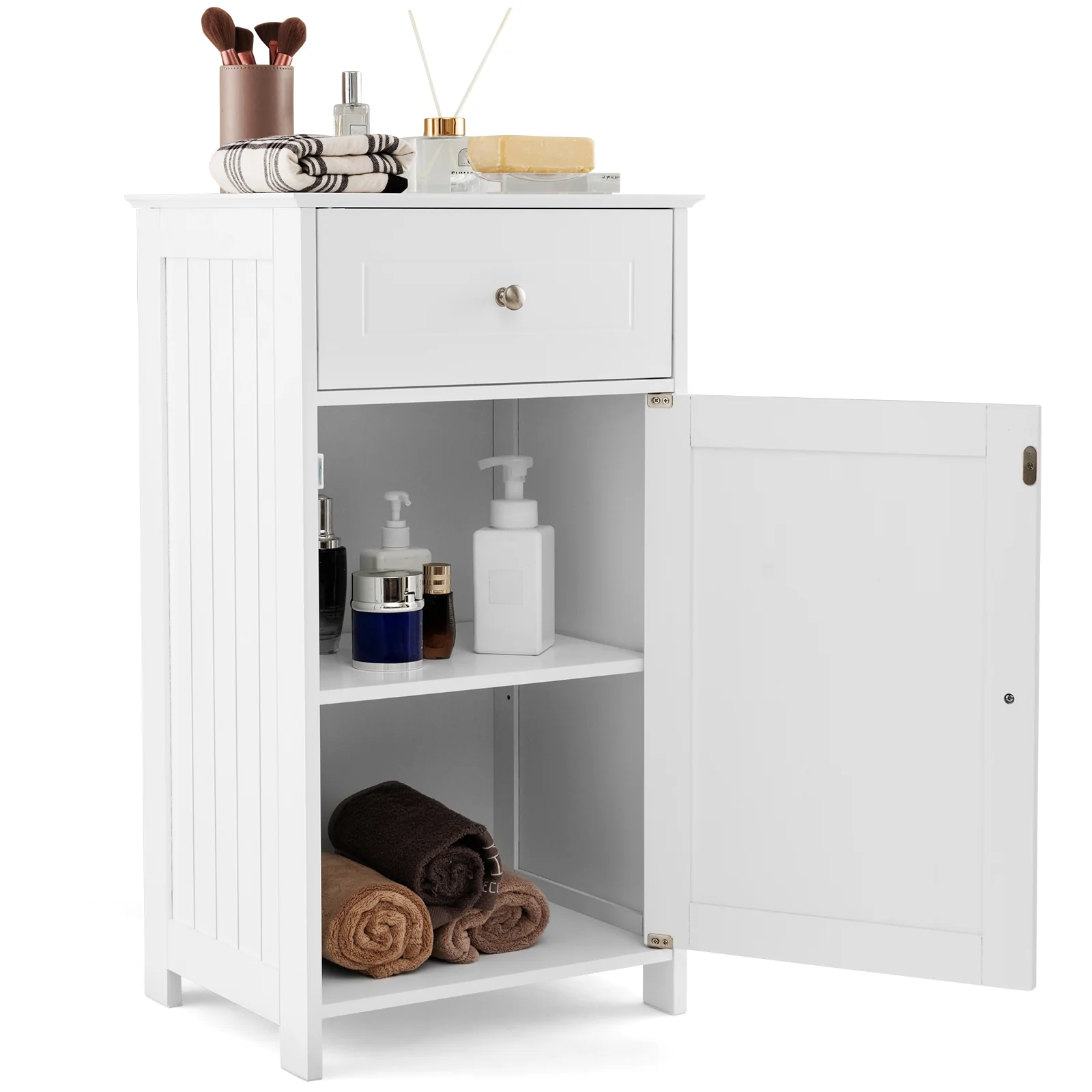 Single Door Bathroom Cabinet with Adjustable Shelf and Drawer, White - Image 5