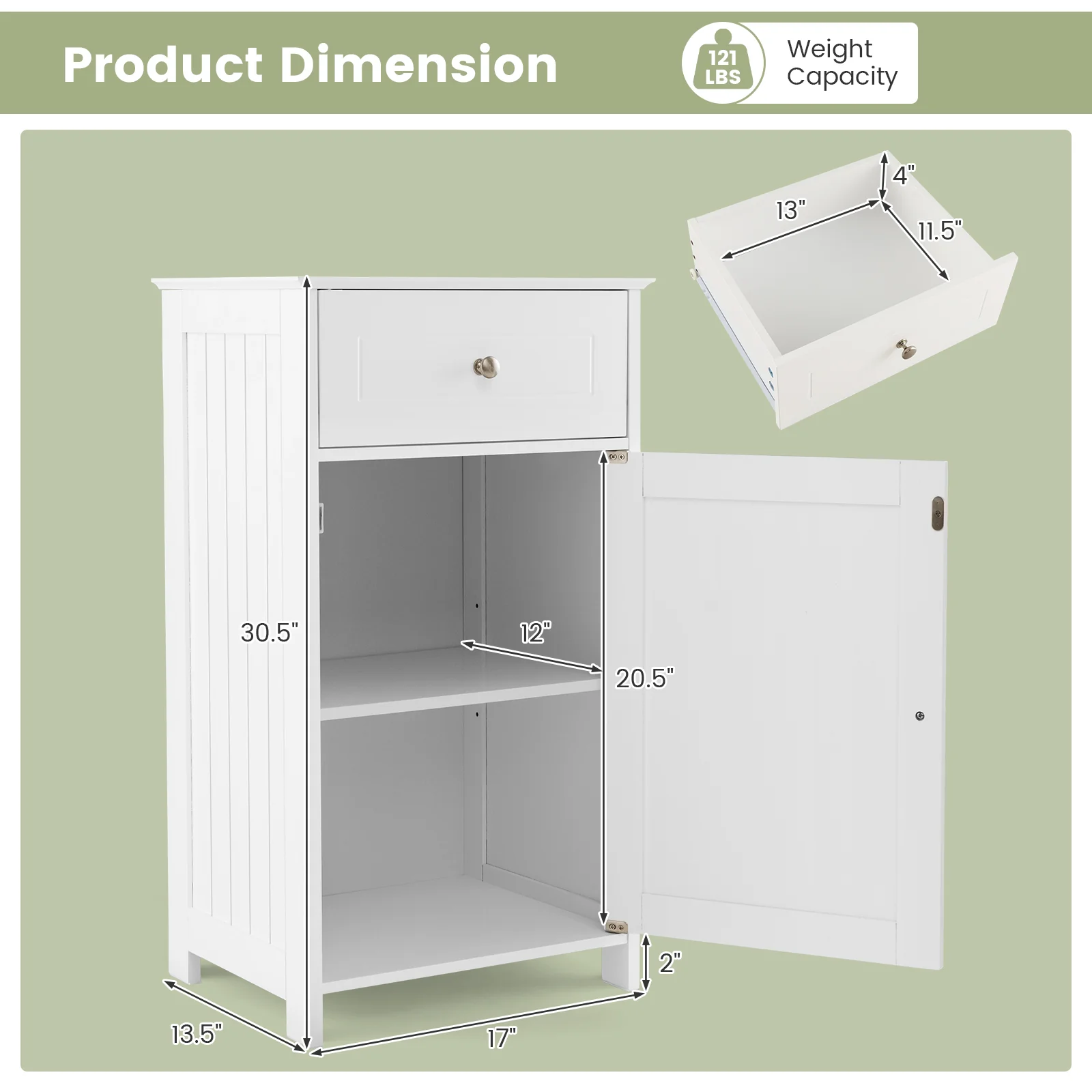 Single Door Bathroom Cabinet with Adjustable Shelf and Drawer, White - Image 6