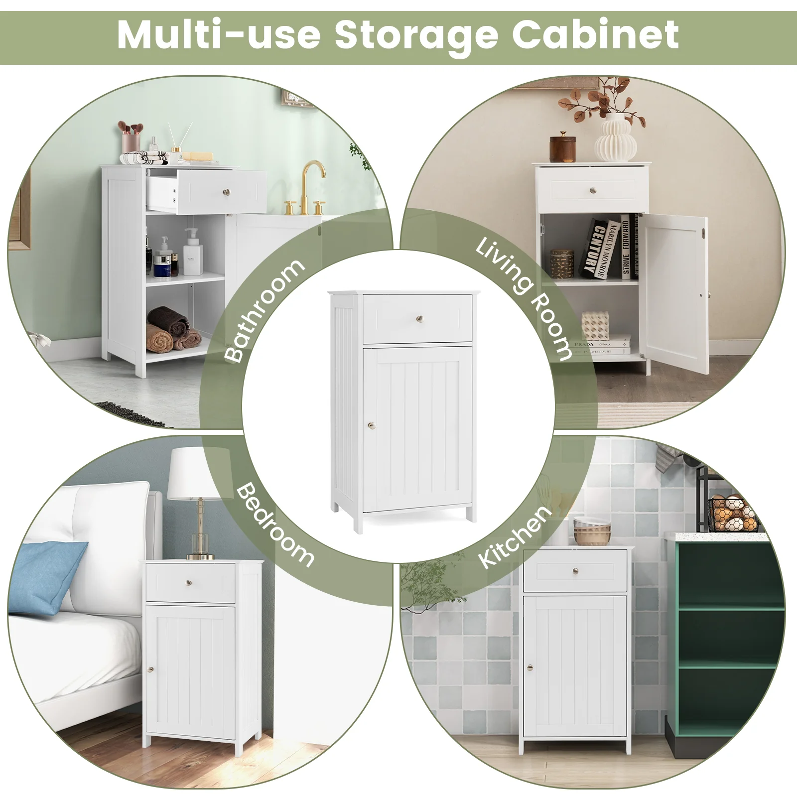 Single Door Bathroom Cabinet with Adjustable Shelf and Drawer, White - Image 8