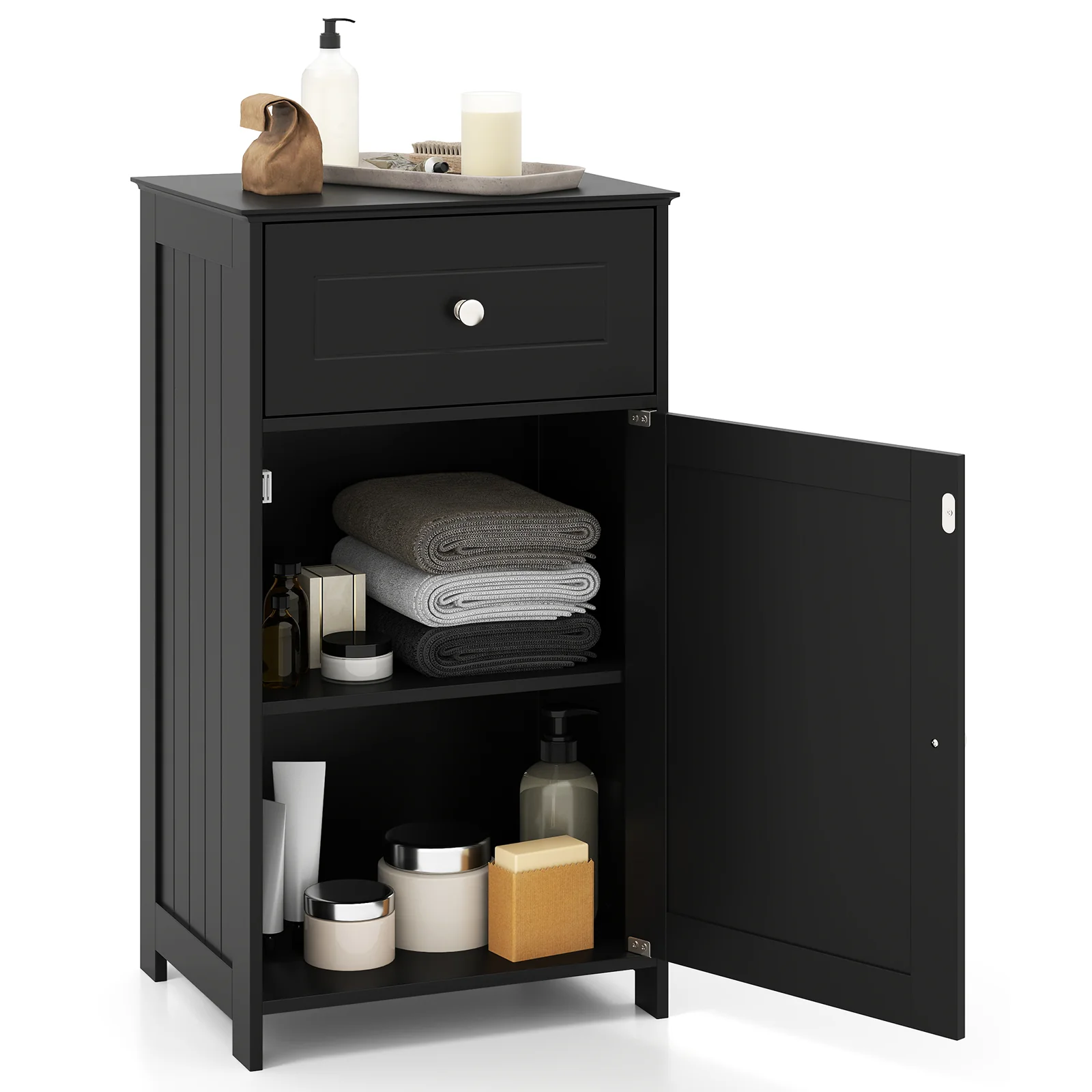 Single Door Bathroom Cabinet, Adjustable Shelf, Drawer, Black - Image 5
