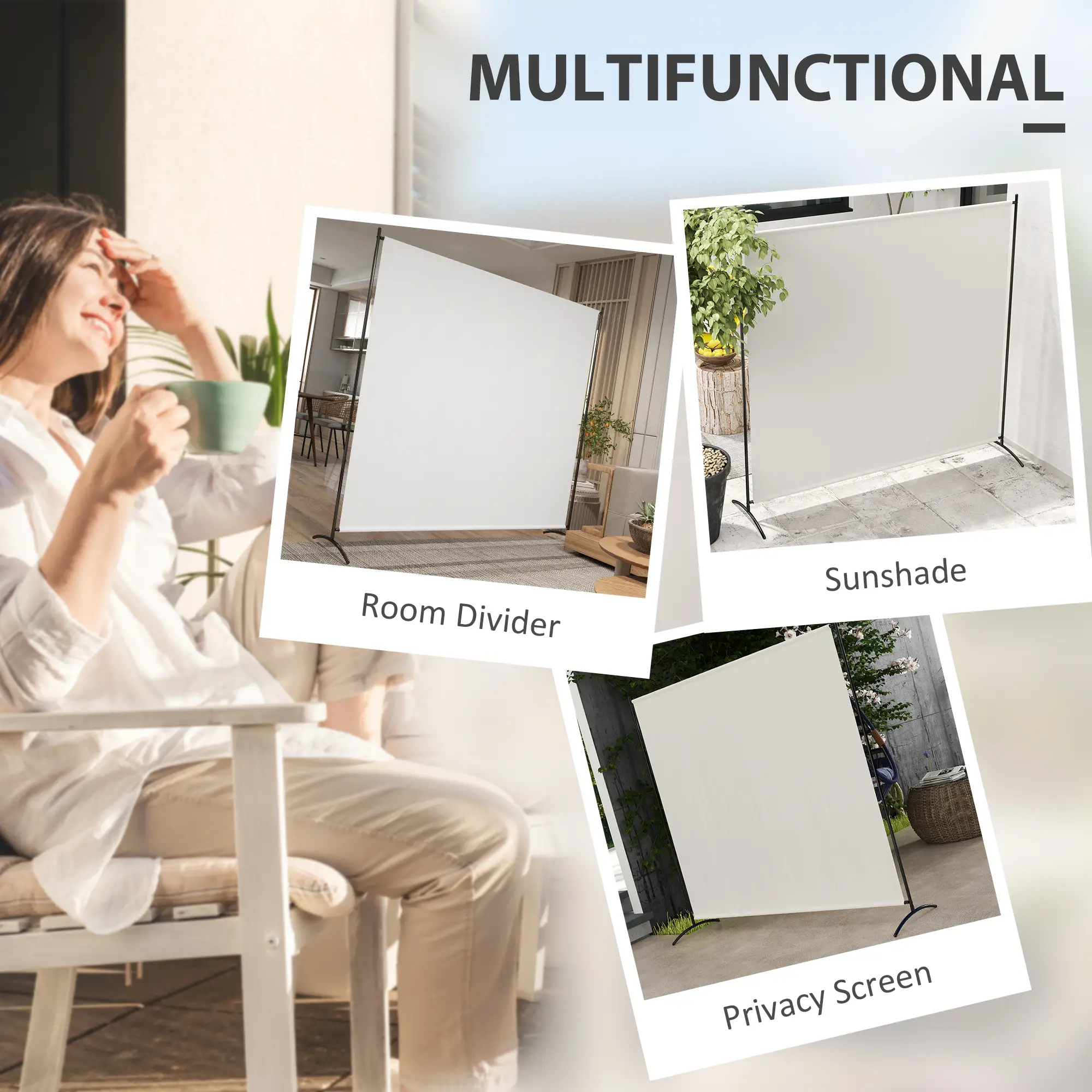 Single Panel Room Divider, UV30+ Privacy Screen, Indoor Outdoor, Beige - Image 4