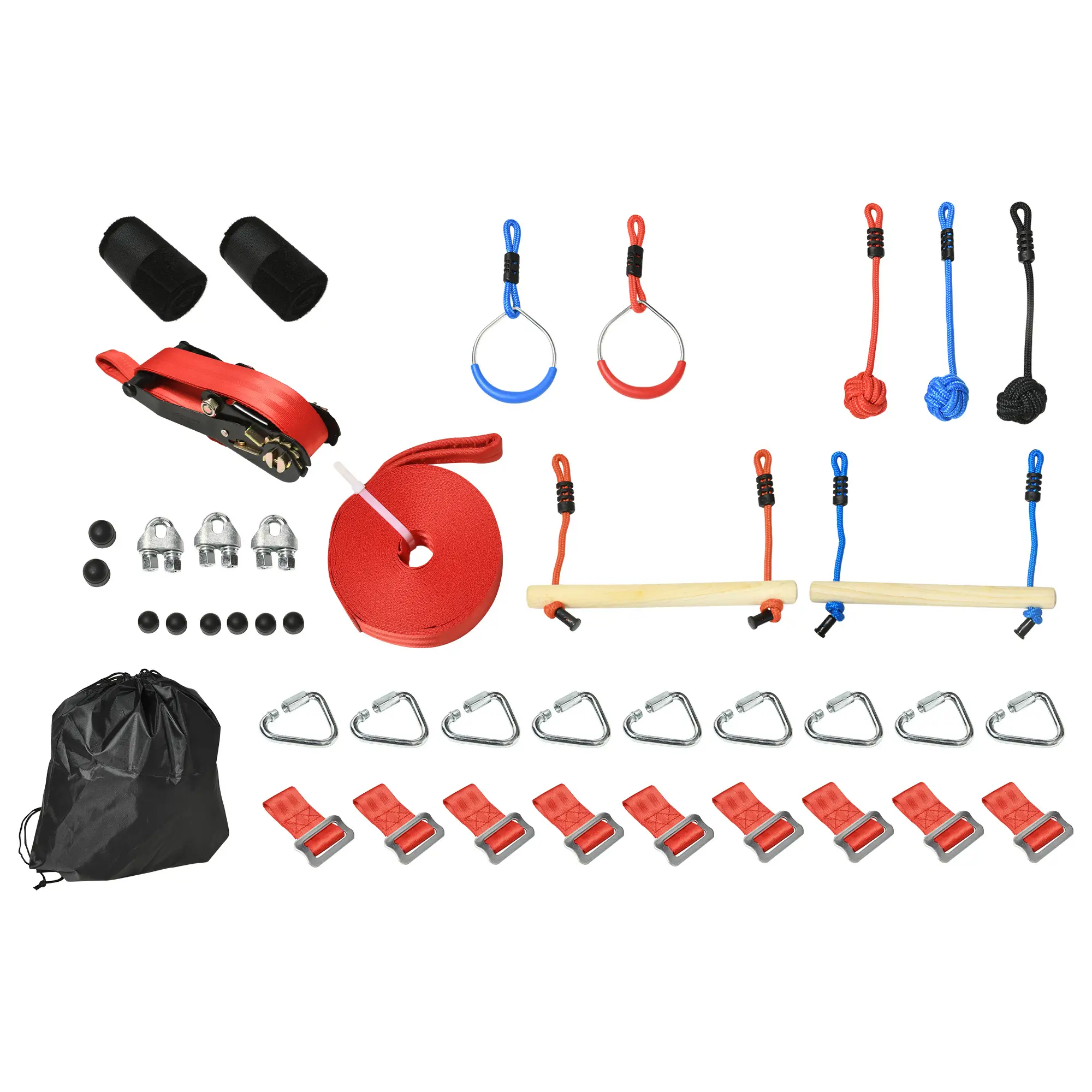 Slackline Set, 30-Piece, 10m Rope With Obstacles, Climbing Frame - Image 11