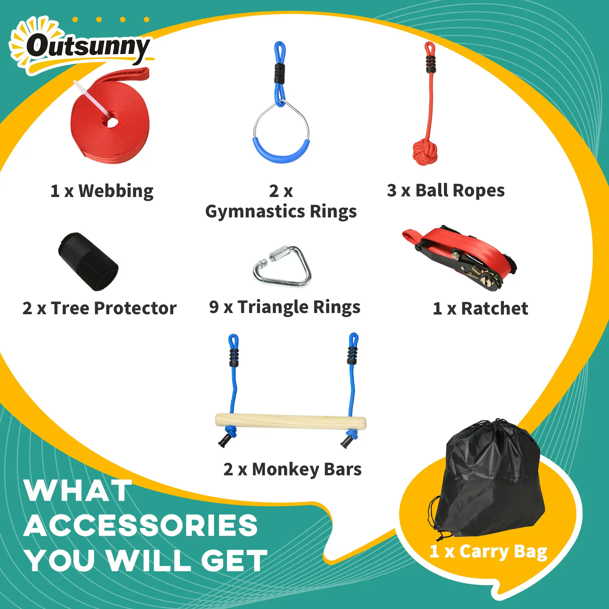 Slackline Set, 30-Piece, 10m Rope With Obstacles, Climbing Frame - Image 4