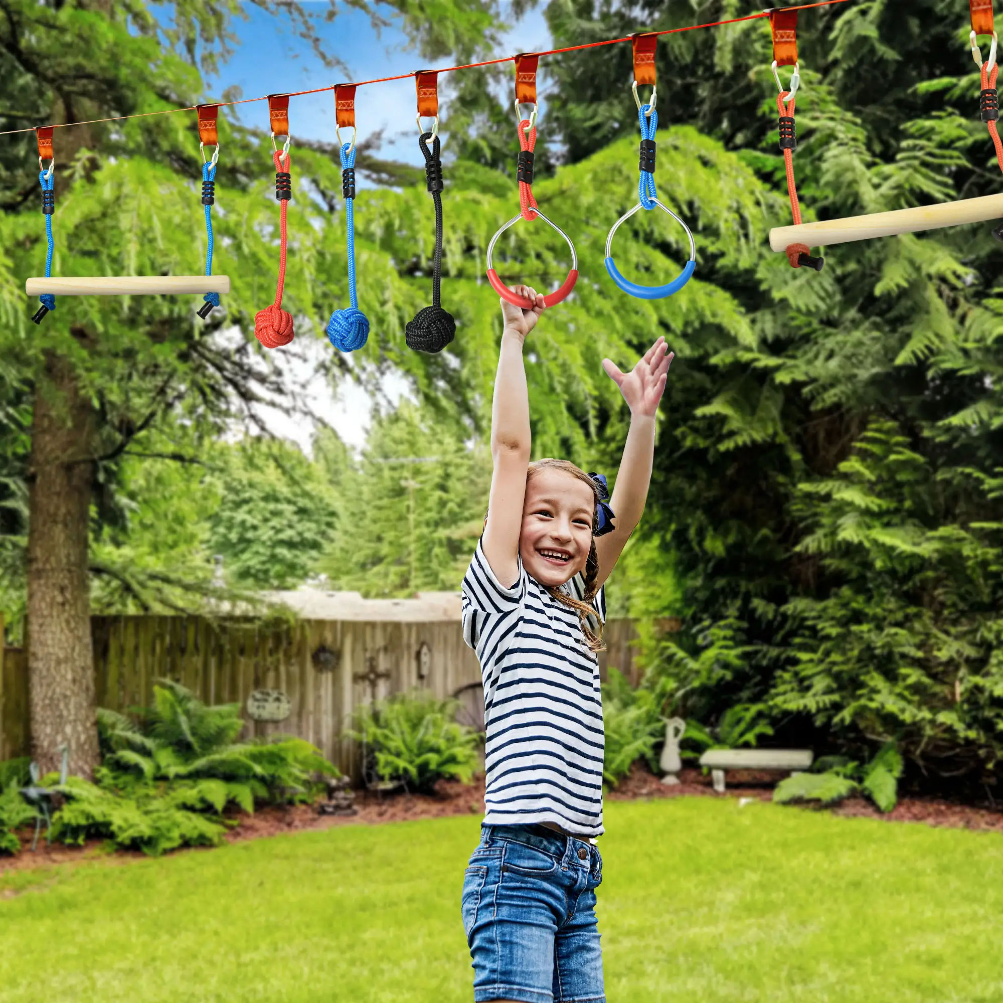 Slackline Set, 30-Piece, 10m Rope With Obstacles, Climbing Frame - Image 8