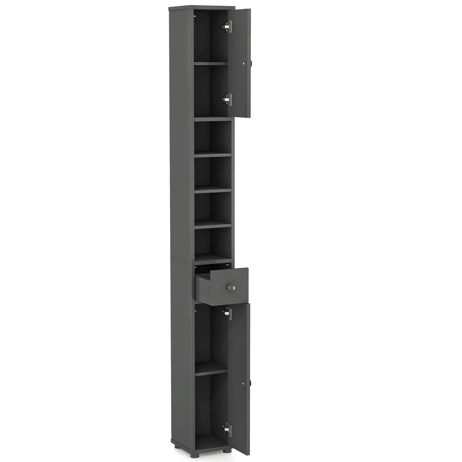Slim Bathroom Cabinet With Drawer, Adjustable Shelves, Gray - Image 4