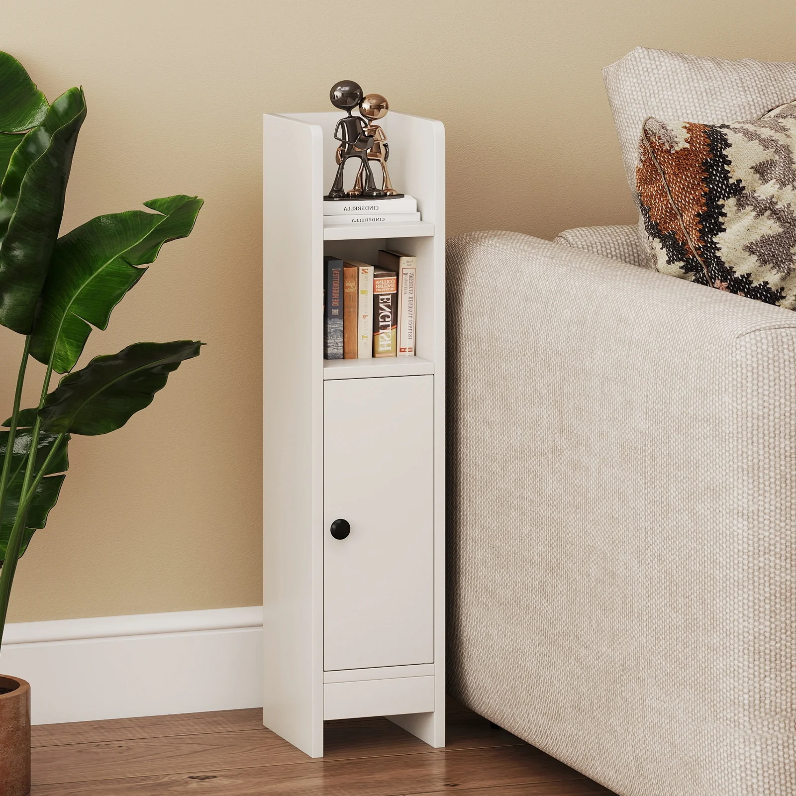 Slim Corner Bathroom Cabinet With Door, Adjustable Shelf, White - Image 3