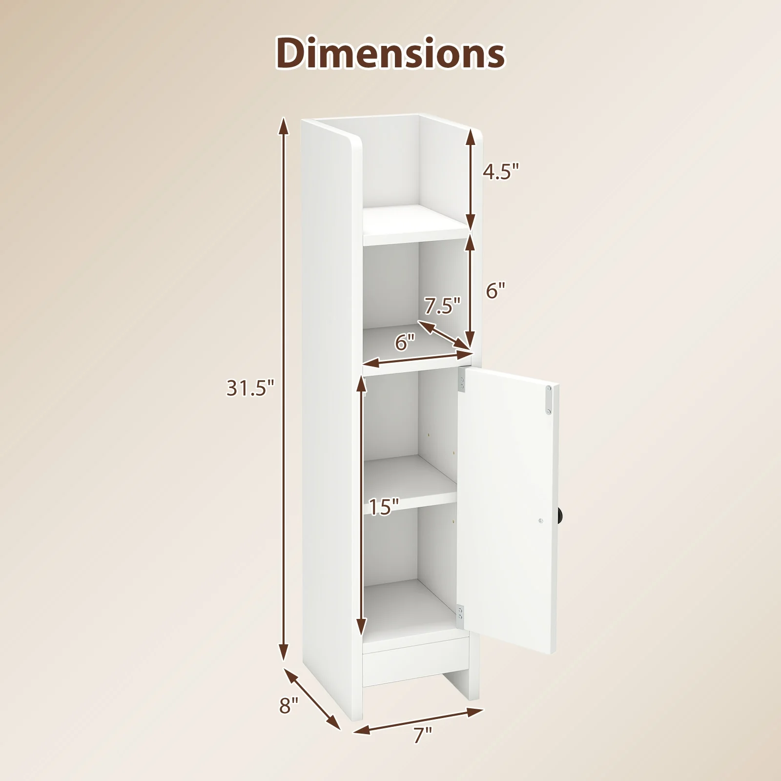 Slim Corner Bathroom Cabinet With Door, Adjustable Shelf, White - Image 5