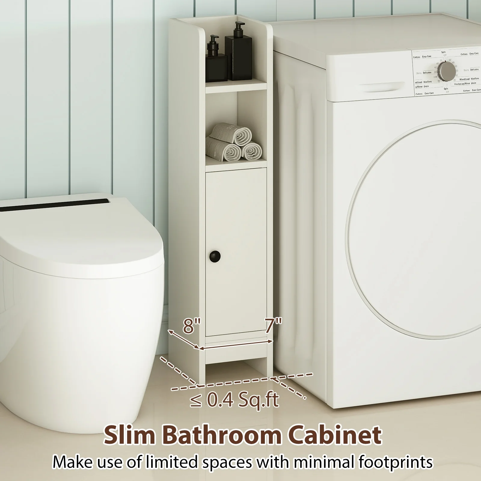 Slim Corner Bathroom Cabinet With Door, Adjustable Shelf, White - Image 9