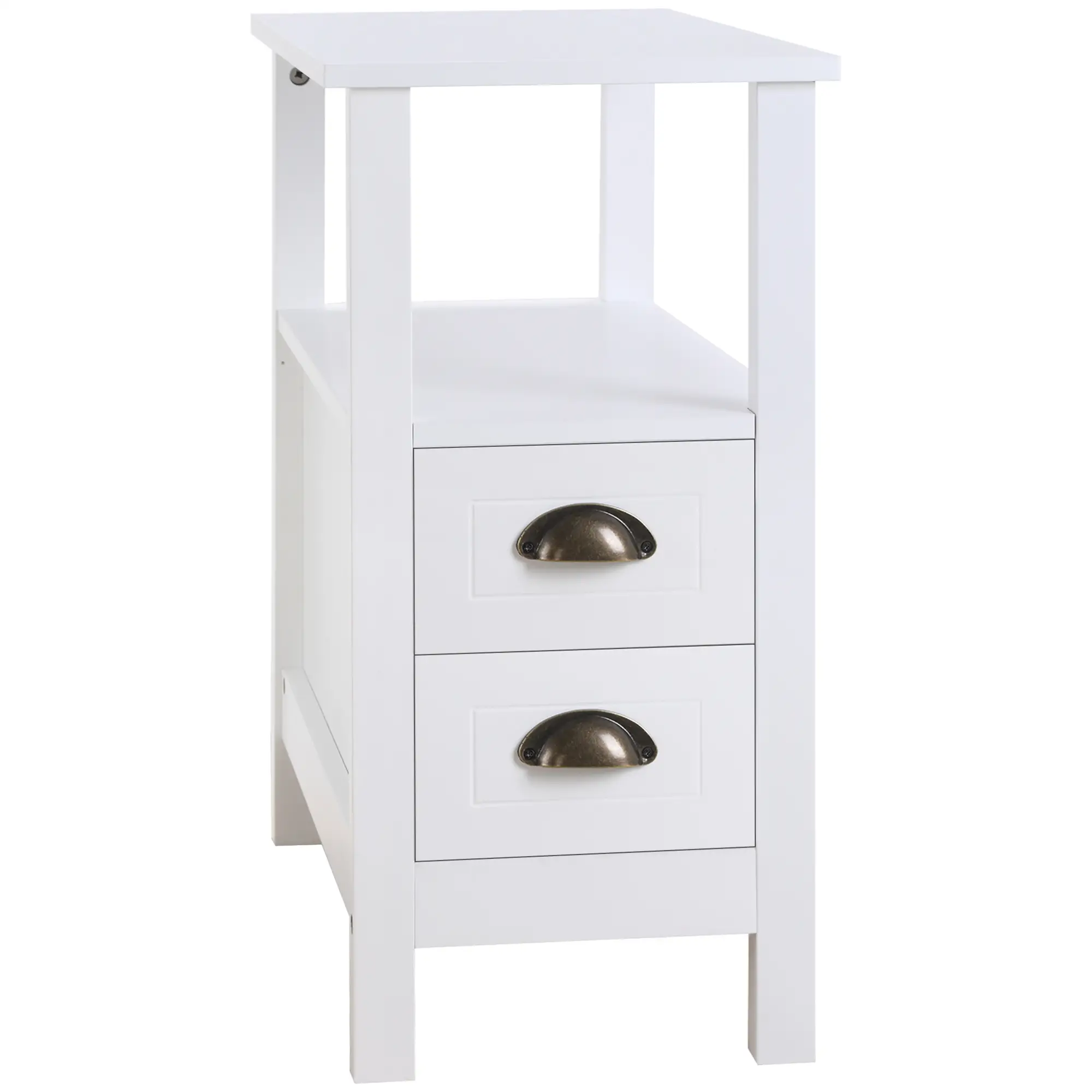 Slim End Table with 2 Drawers, Storage Shelf, White - Image 11