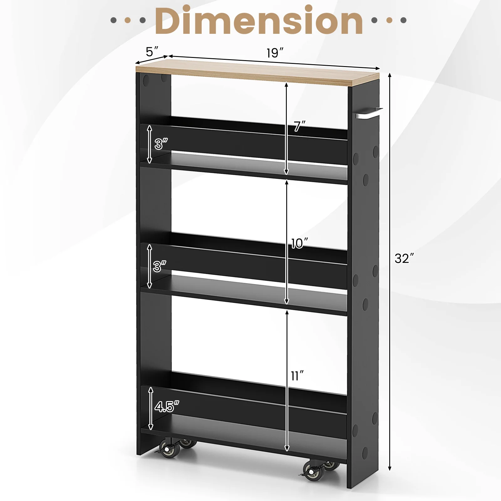 Slim Rolling Kitchen Cart, Mobile Storage Organizer With Handle, Black - Image 6