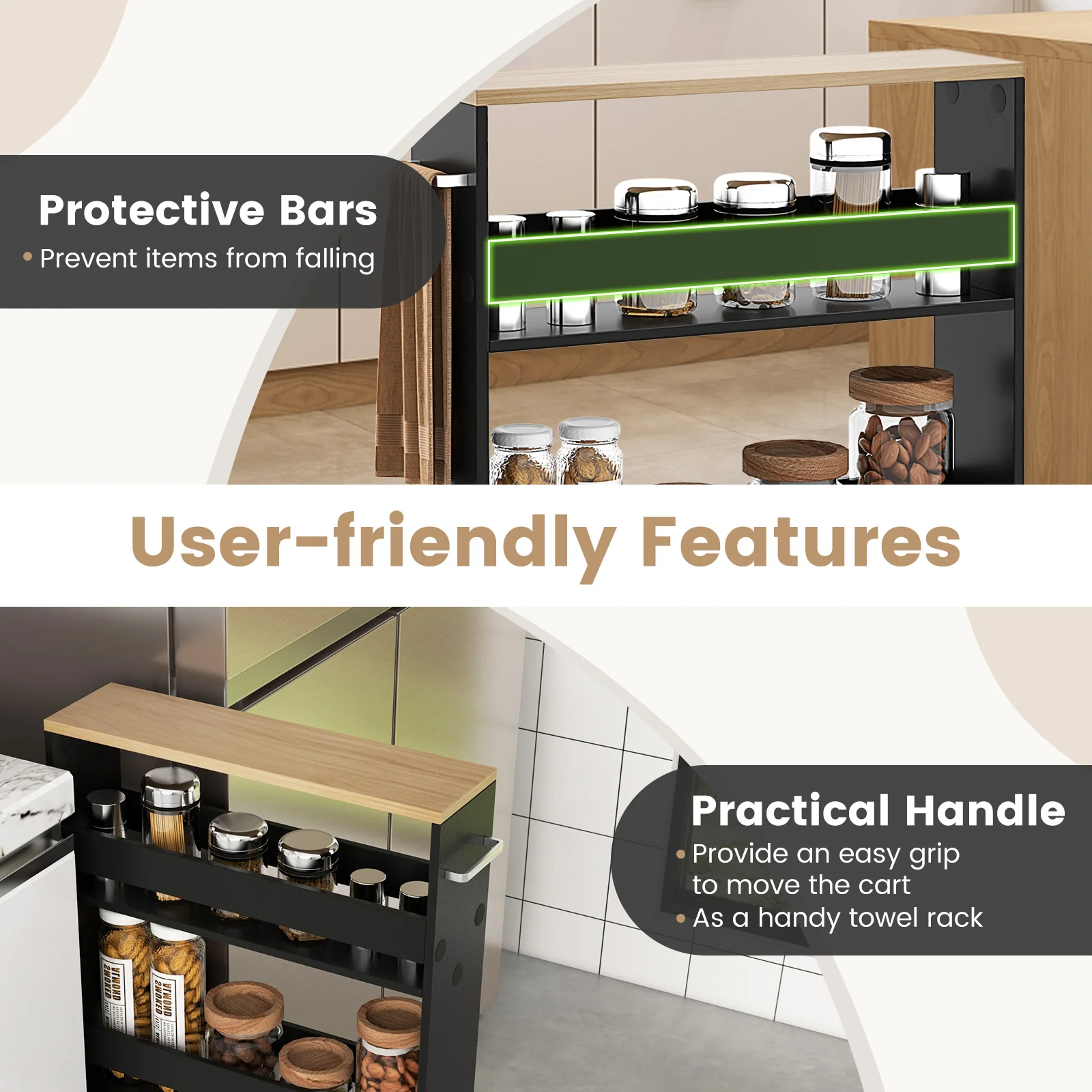 Slim Rolling Kitchen Cart, Mobile Storage Organizer With Handle, Black - Image 8