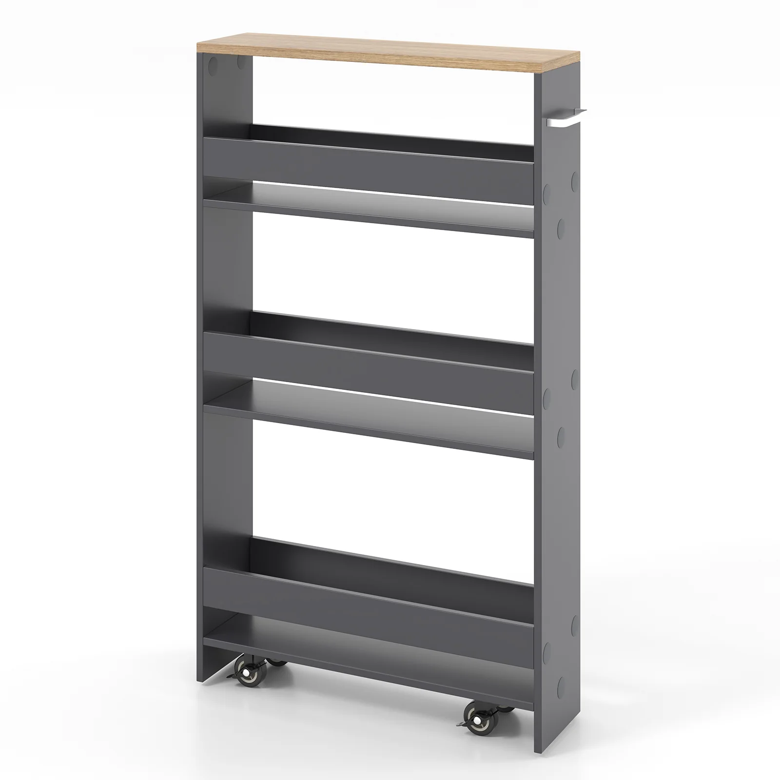 Slim Rolling Kitchen Storage Cart, Mobile Shelving Organizer With Handle, Gray - Image 4