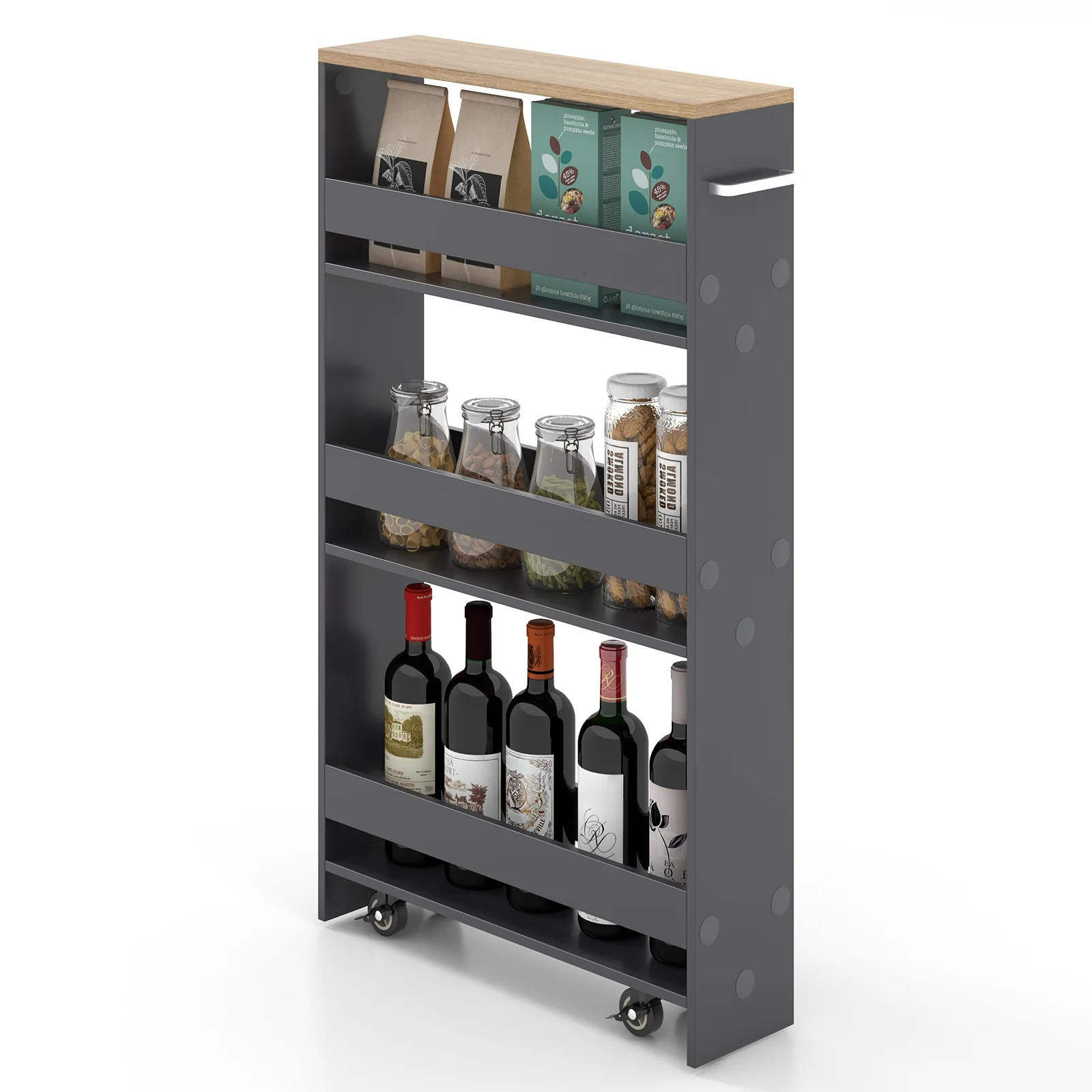 Slim Rolling Kitchen Storage Cart, Mobile Shelving Organizer With Handle, Gray - Image 5