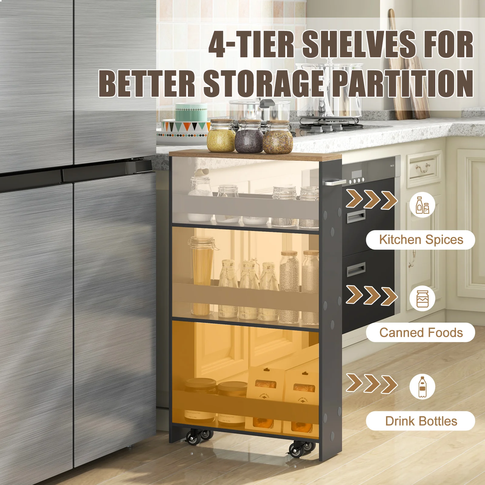 Slim Rolling Kitchen Storage Cart, Mobile Shelving Organizer With Handle, Gray - Image 8