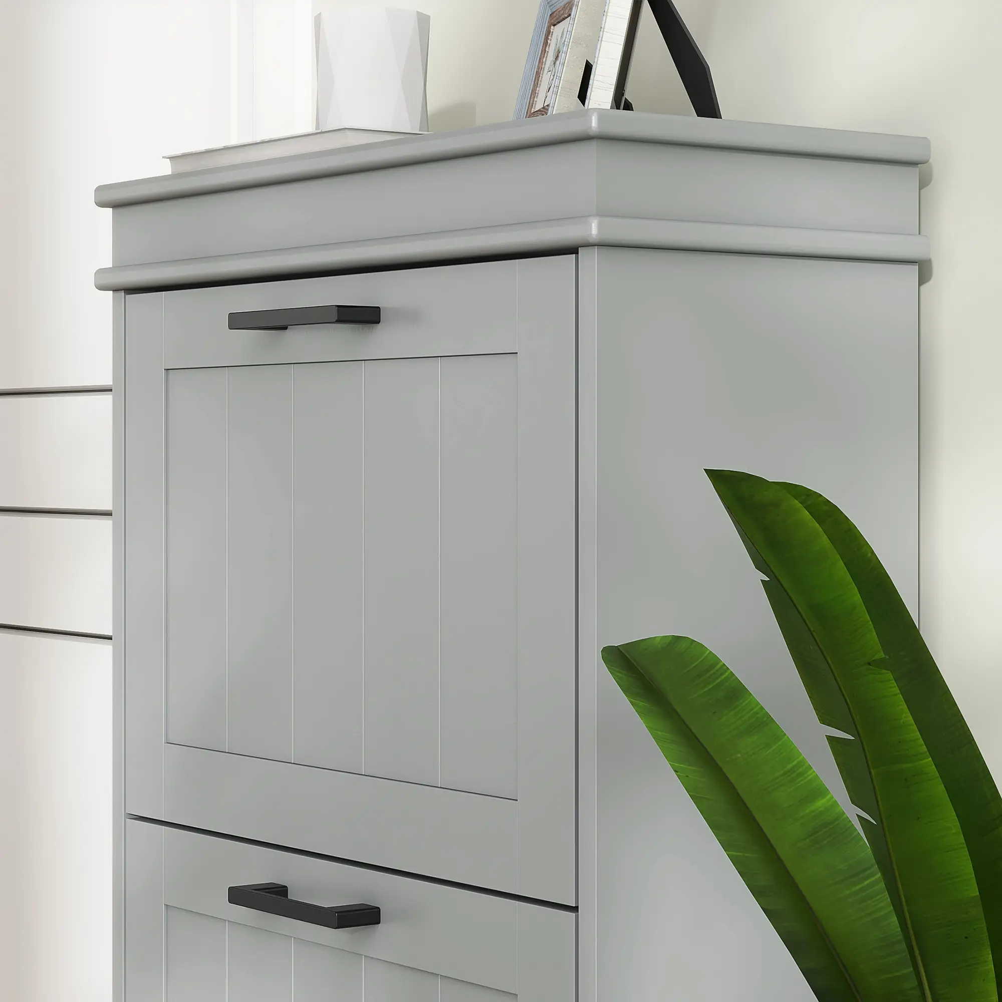 Slim Shoe Cabinet, 3 Flip Drawers, Adjustable Shelves, 15 Pairs, Grey - Image 10