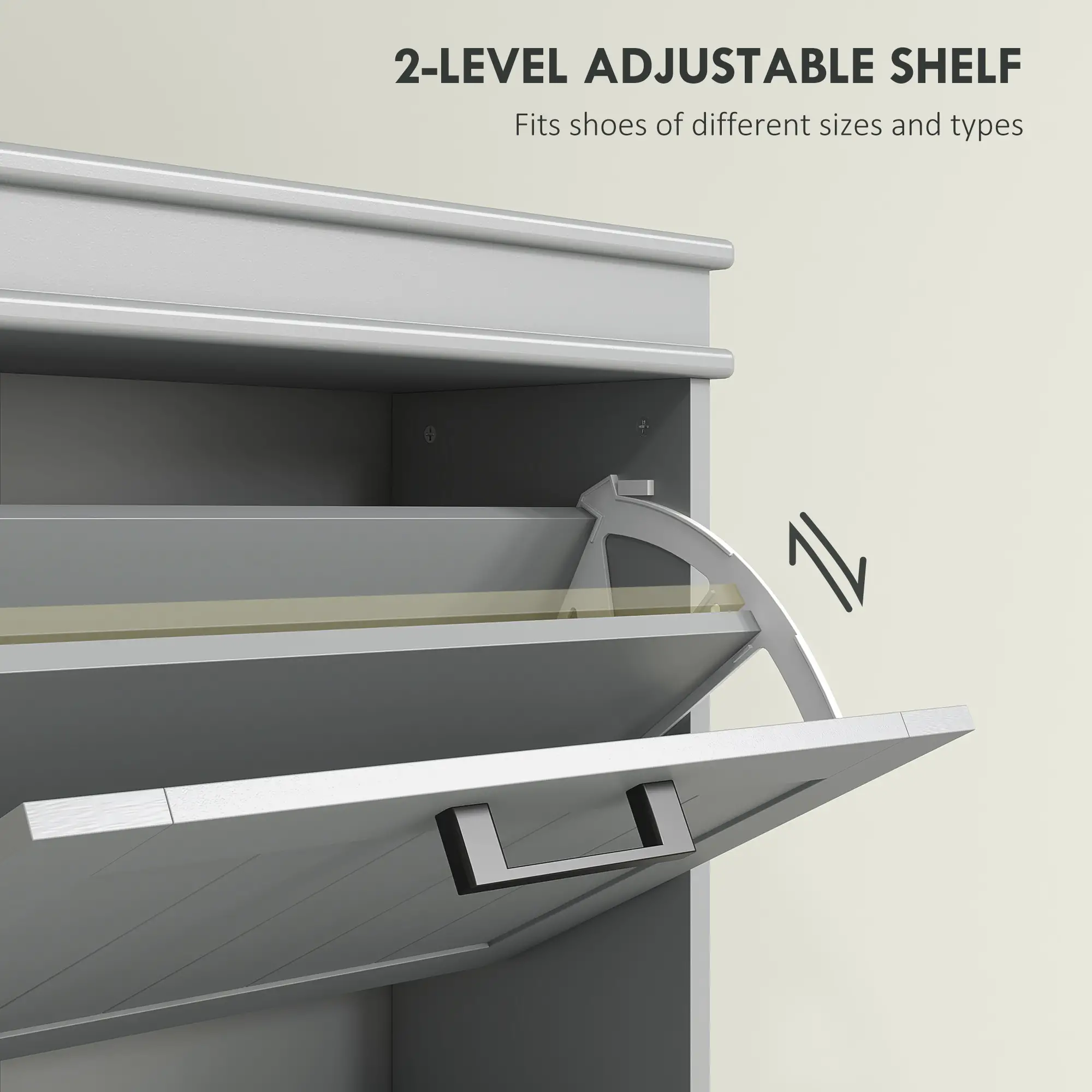 Slim Shoe Cabinet, 3 Flip Drawers, Adjustable Shelves, 15 Pairs, Grey - Image 5