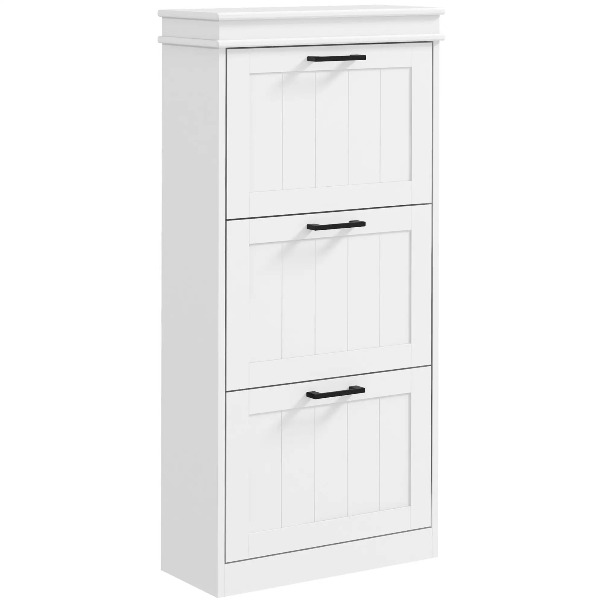 Slim Shoe Cabinet, 3 Flip Drawers, Adjustable Shelves, 15 Pairs, White - Image 11