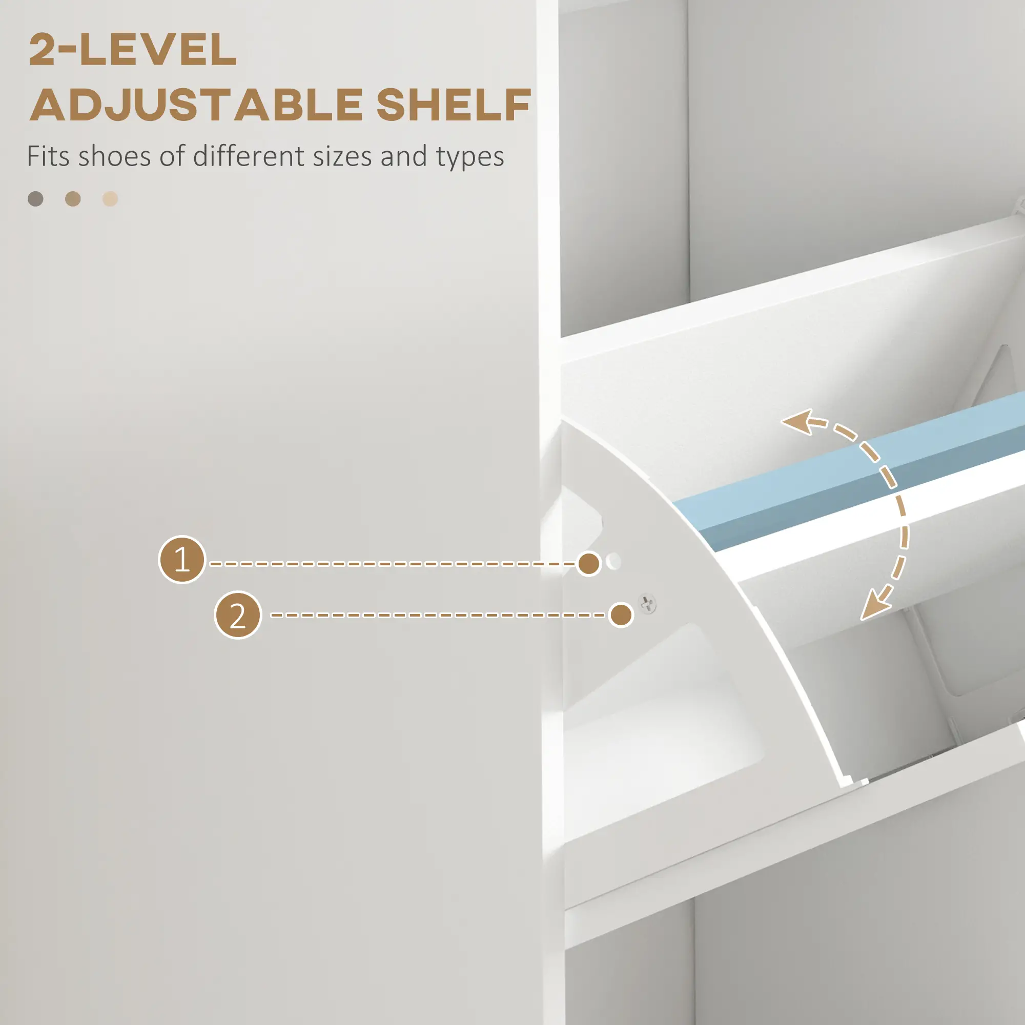 Slim Shoe Cabinet, 3 Flip Drawers, Adjustable Shelves, 15 Pairs, White - Image 5