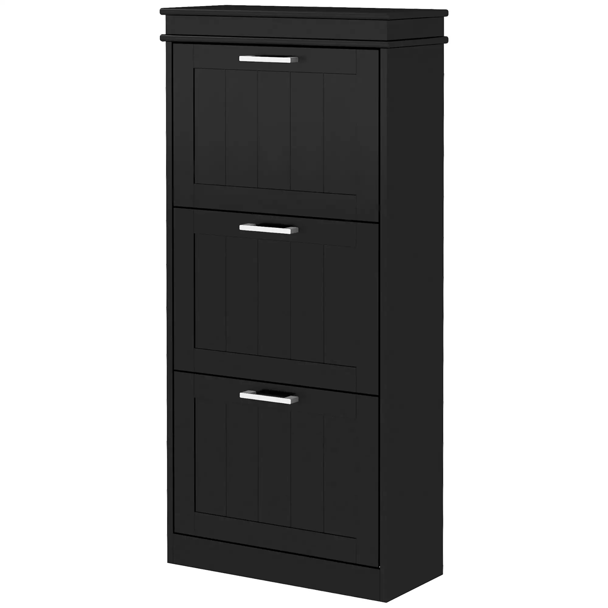 Slim Shoe Cabinet, 3 Flip Drawers, Adjustable Shelves, Holds 15 Pairs, Black