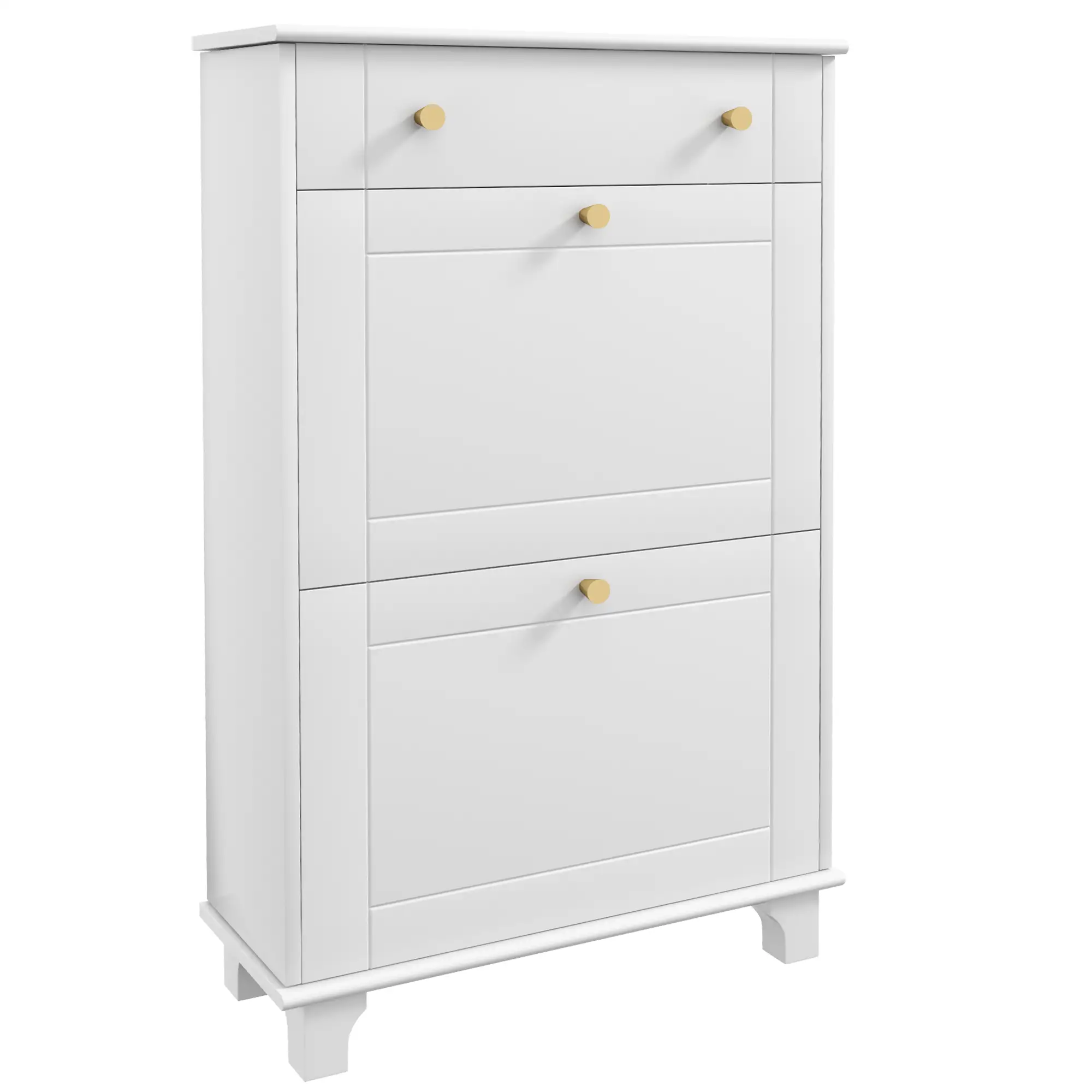Slim Shoe Storage, 2 Flip Drawers, Adjustable Shelves, 8 Pair, White