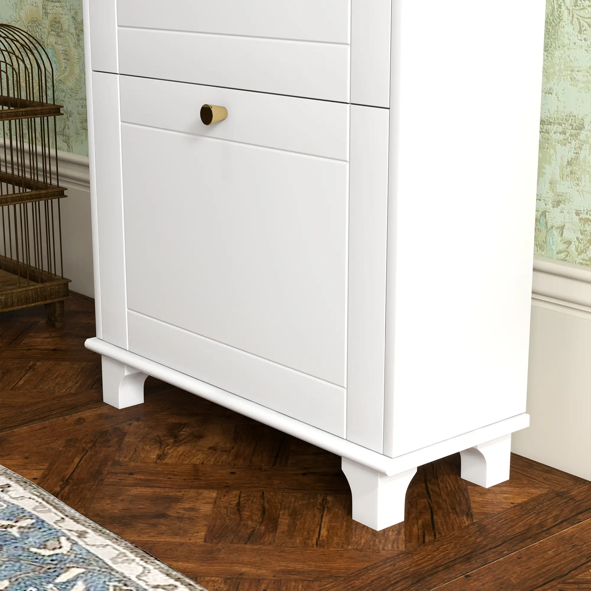 Slim Shoe Storage, 2 Flip Drawers, Adjustable Shelves, 8 Pair, White - Image 10