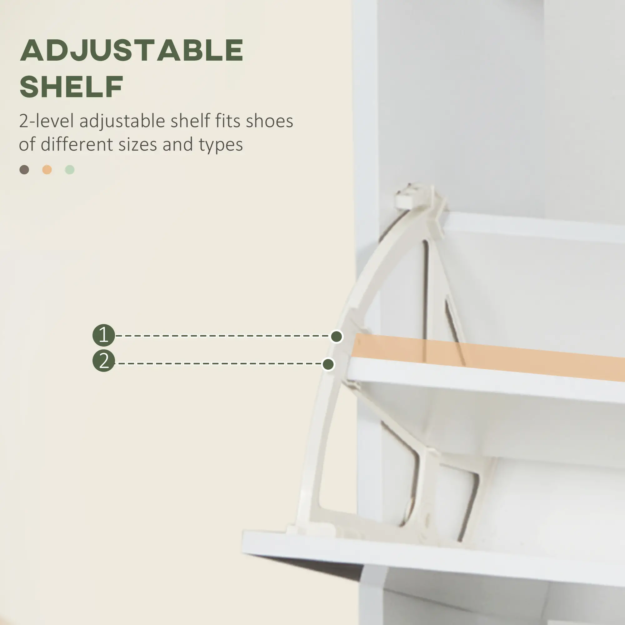 Slim Shoe Storage, 3 Flip Drawers, Adjustable Shelves, 15 Pair, High Gloss, White - Image 5