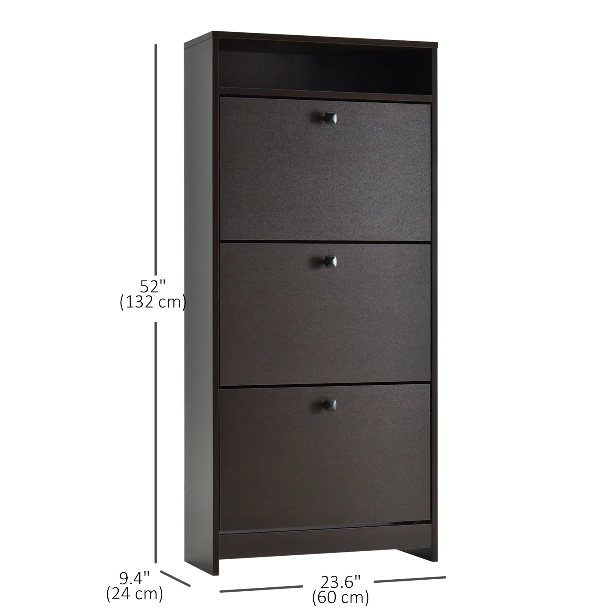 Slim Shoe Storage, 3 Flip Drawers, Adjustable Shelves, 9 Pair, Coffee - Image 3