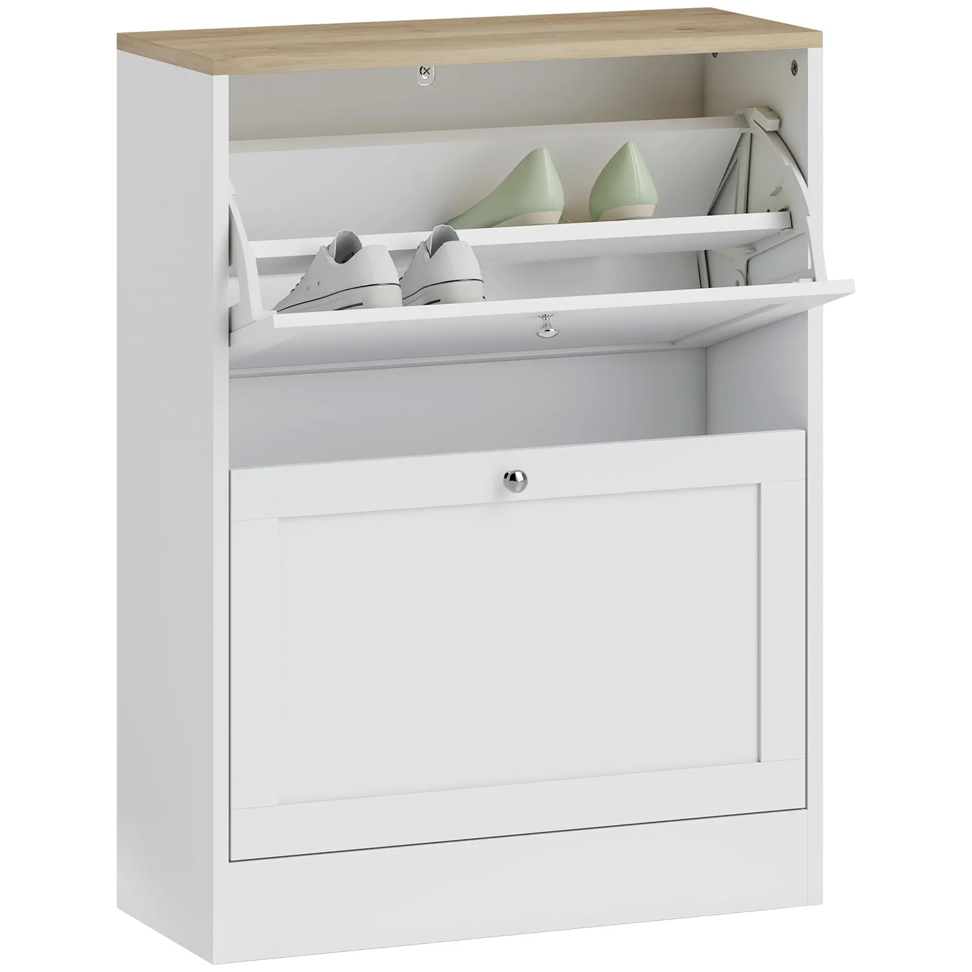 Slim Shoe Storage Cabinet, 2 Flip Drawers, Adjustable Shelves for 12 Pairs, White - Image 11