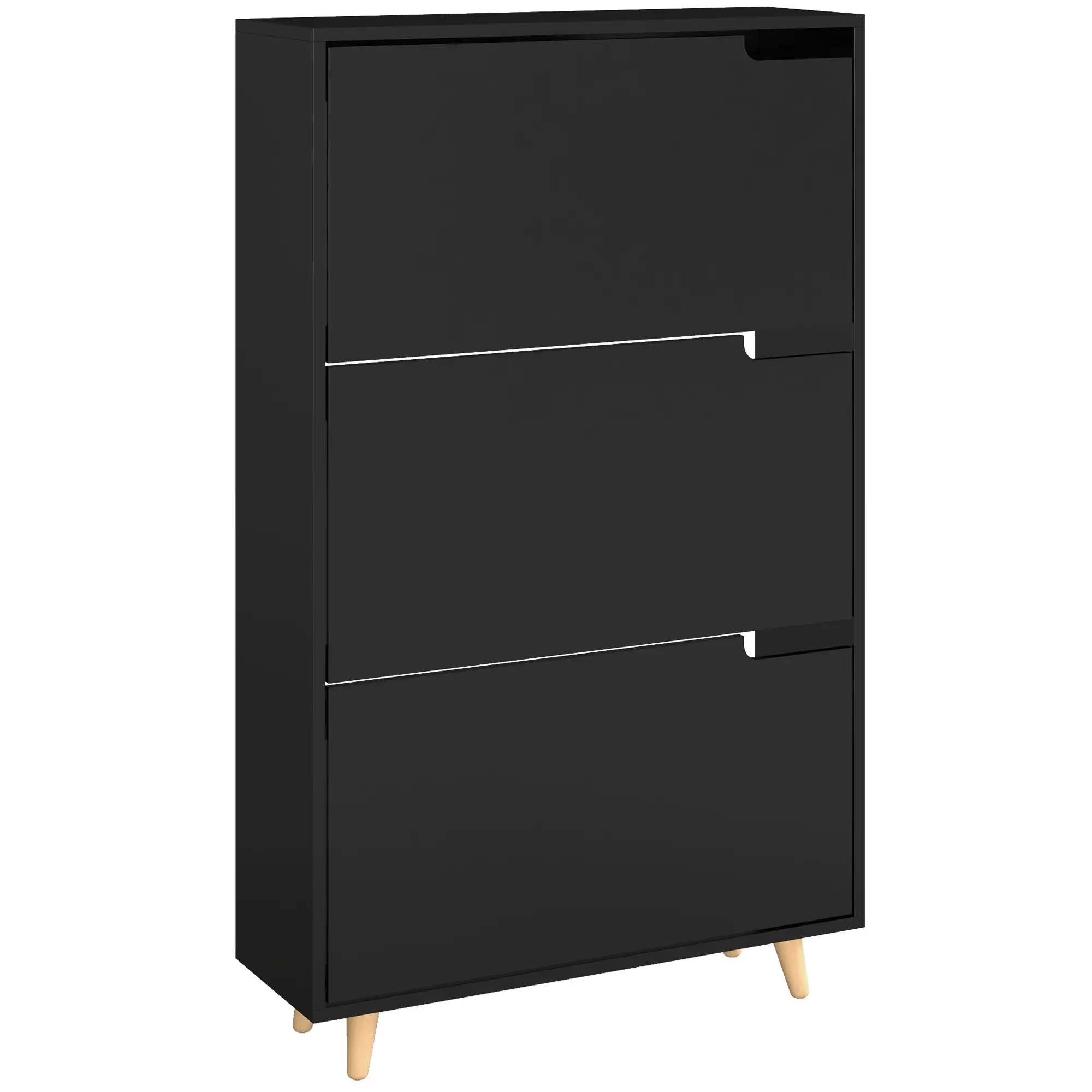 Slim Shoe Storage Cabinet, 3 Flip Drawers, Adjustable Shelves, 18-24 Pairs, Black