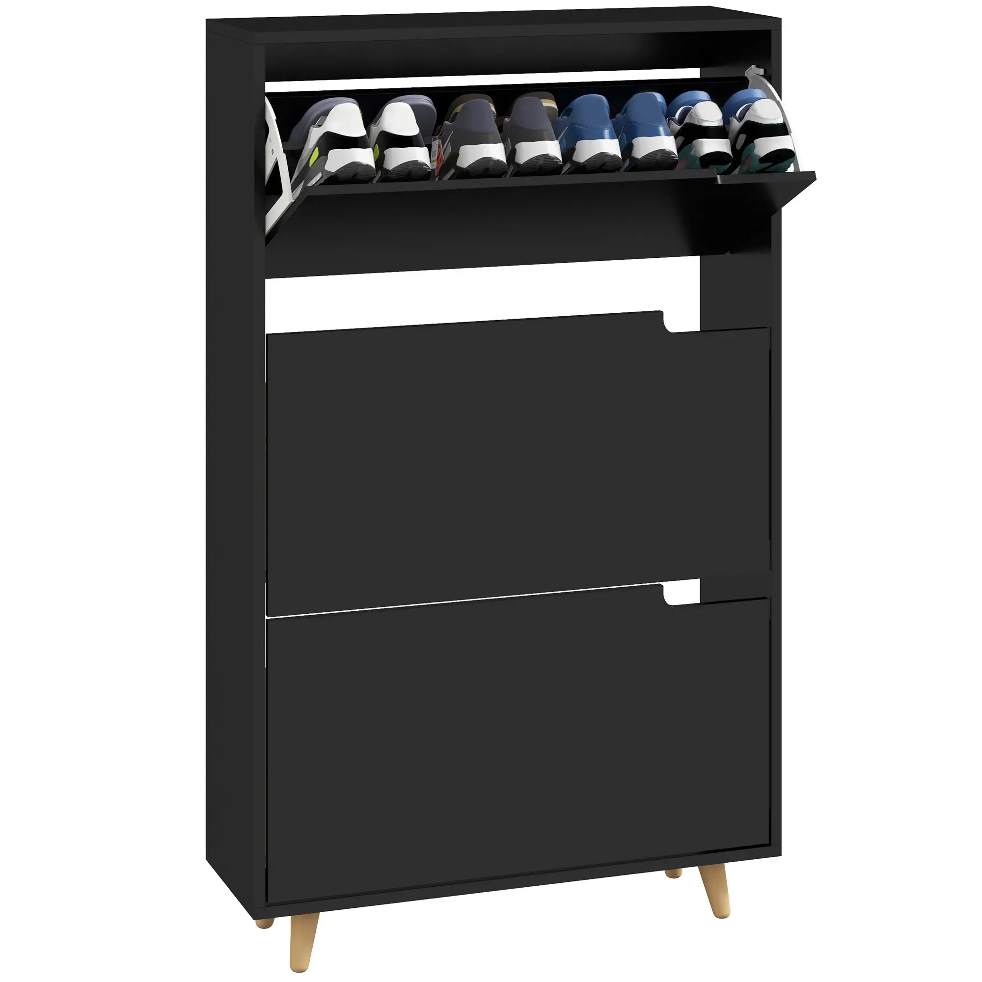 Slim Shoe Storage Cabinet, 3 Flip Drawers, Adjustable Shelves, 18-24 Pairs, Black - Image 11