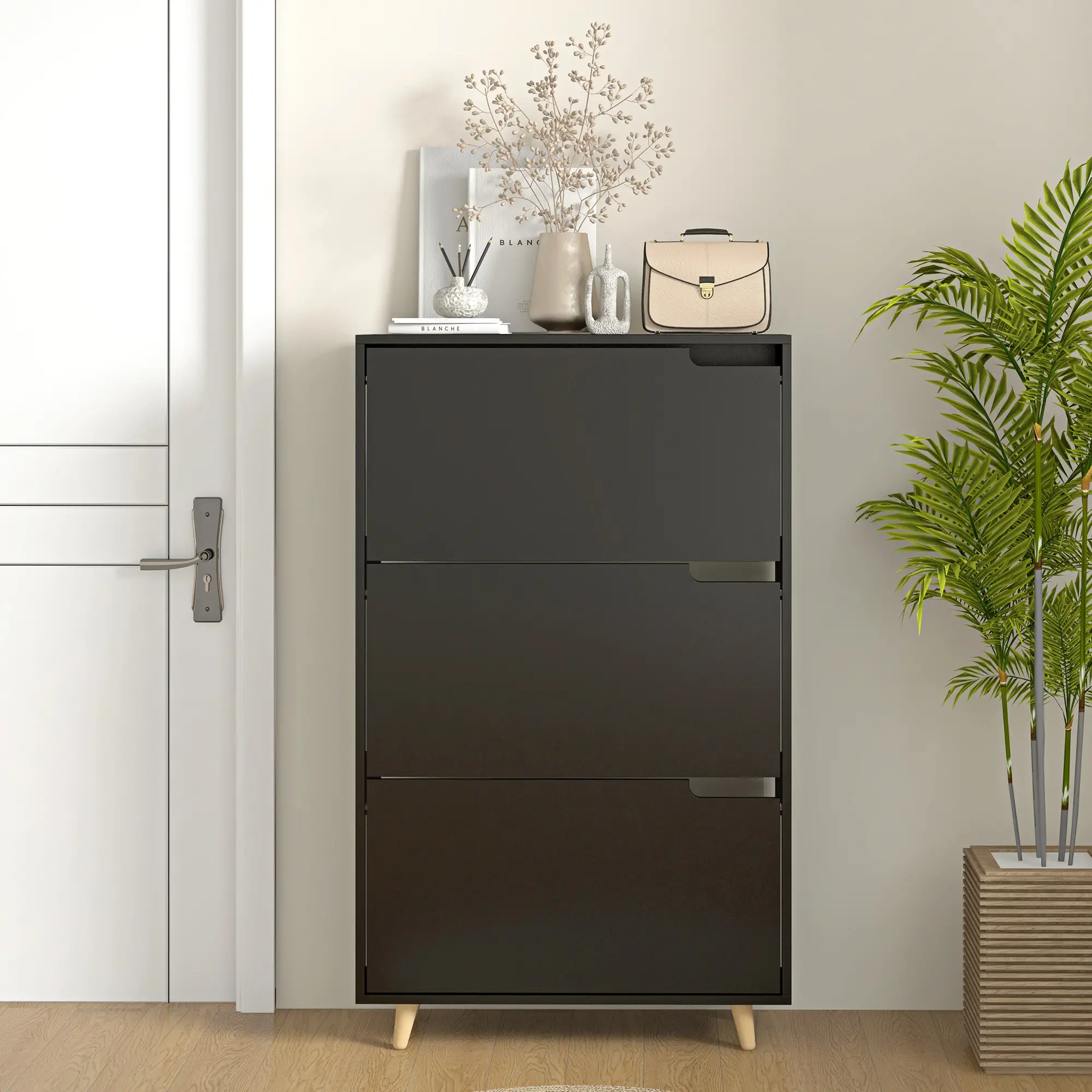 Slim Shoe Storage Cabinet, 3 Flip Drawers, Adjustable Shelves, 18-24 Pairs, Black - Image 9